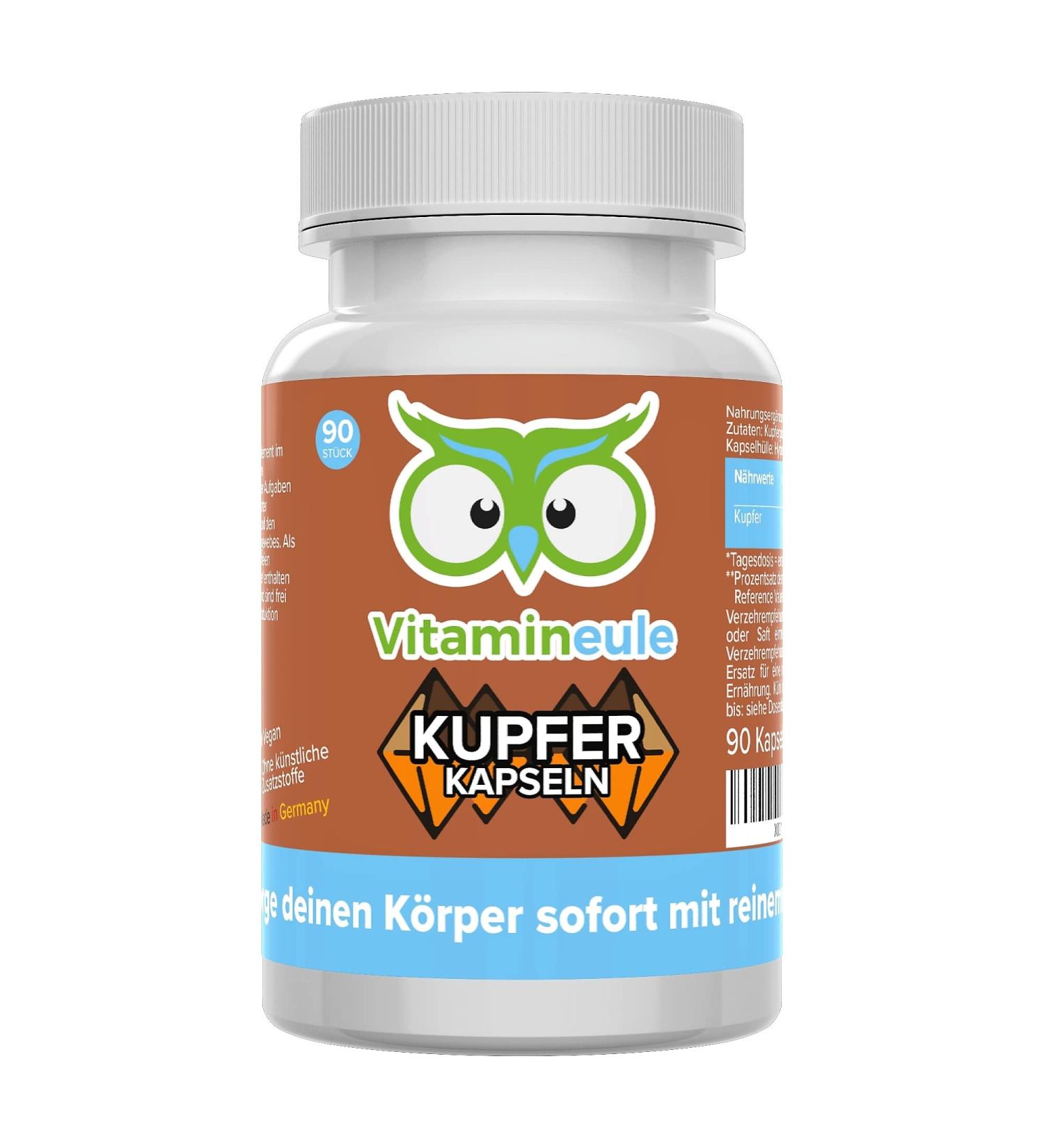 Copper Capsules 4 mg - High-Dose Vegan Copper Gluconate from Germany - No Additives - Laboratory Tested - Small Capsules for High Bioavailability - VitamineULE  - Buy Online on GoSupps.com