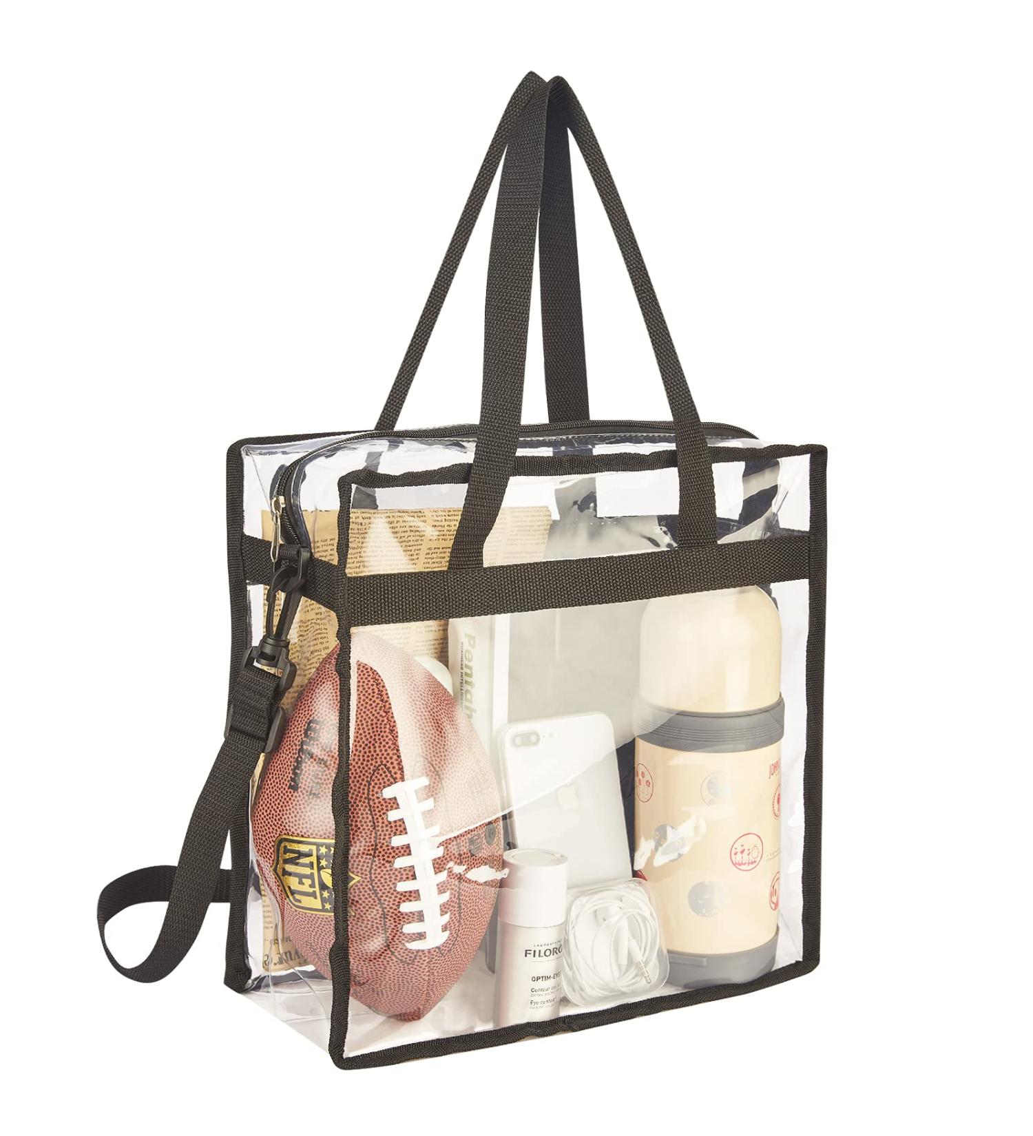 Clear Stadium Security Approved Tote Bag - Black | Ideal for Work, Beach, Makeup & Cosmetics - Buy Online on GoSupps.com