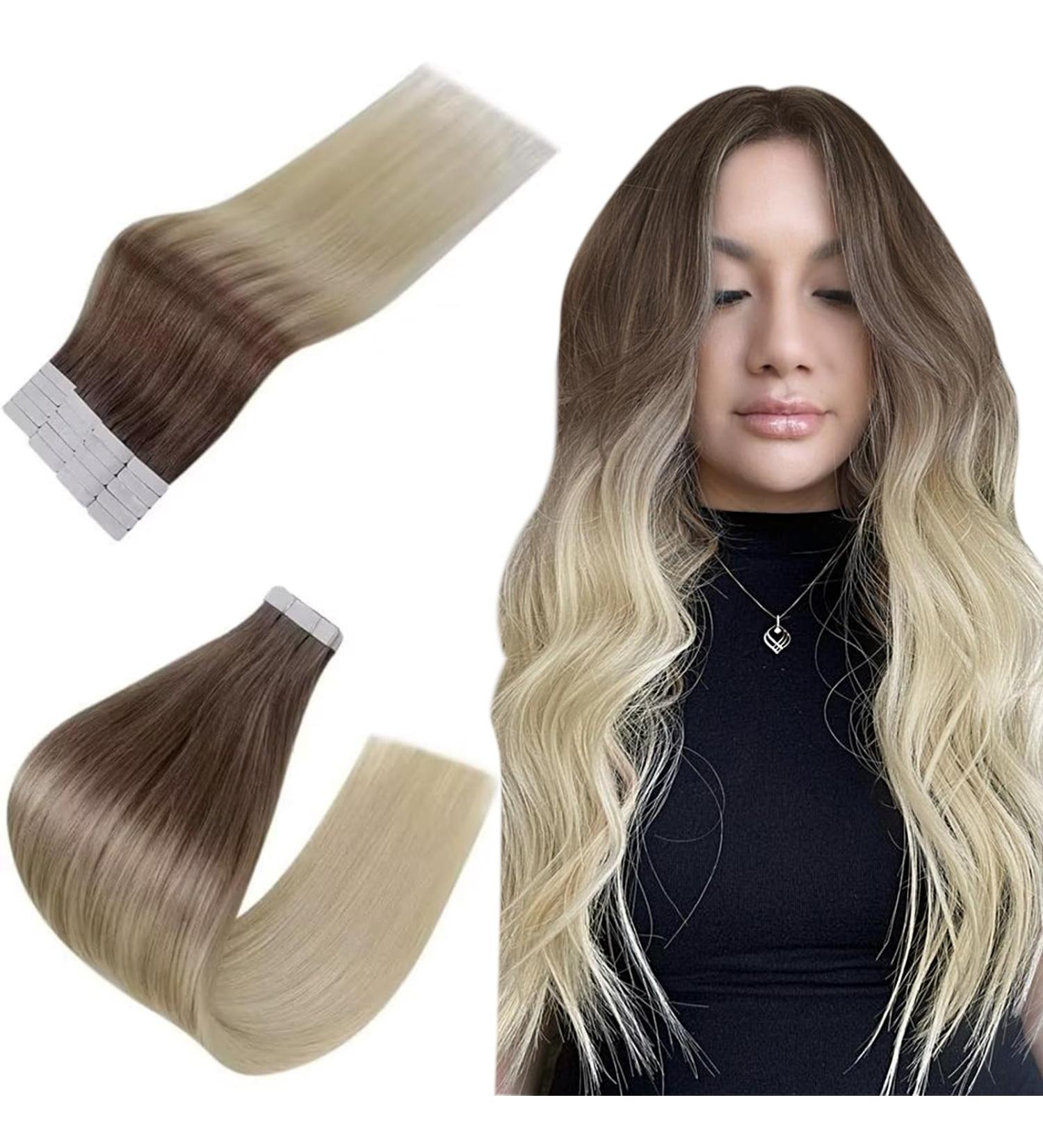 Easyouth Balayage Tape in Hair Extensions - Brown to Blonde Ombre Real Human Hair 14 Inch 40g 20Pcs #8/60 - Buy Online on GoSupps.com