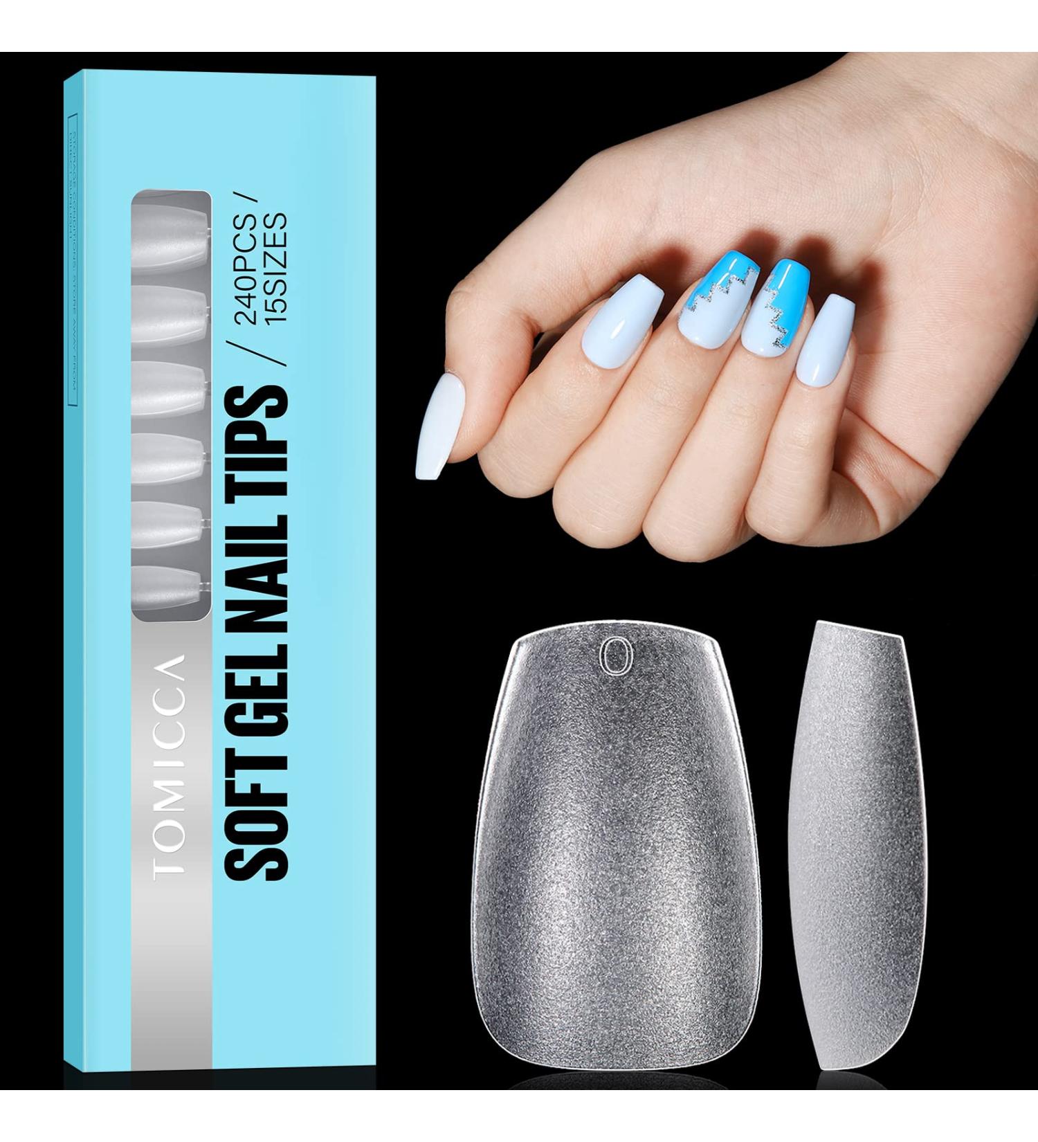 Tomicca Ballerina Short Nail Tips - 240 Gel & Acrylic Half Matte Coffin Style - 15 Sizes for Perfect Fit - Buy Online on GoSupps.com