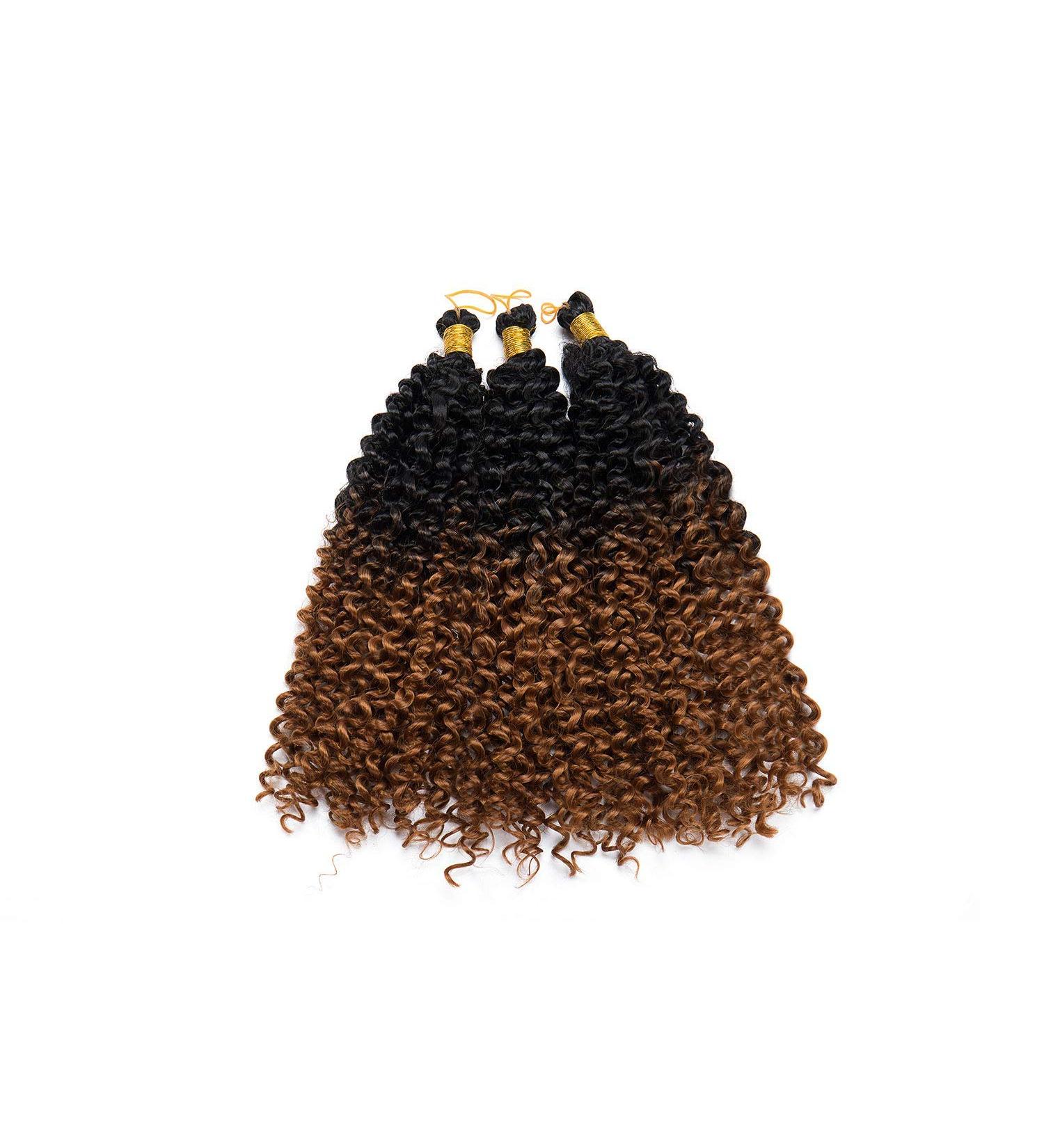 Buy 3 Bundle 35cm Water Corrugated Crochet Hair Extensions - Ombre Deep Curly Braids in Dark Black to Red-Brown - Buy Online on GoSupps.com