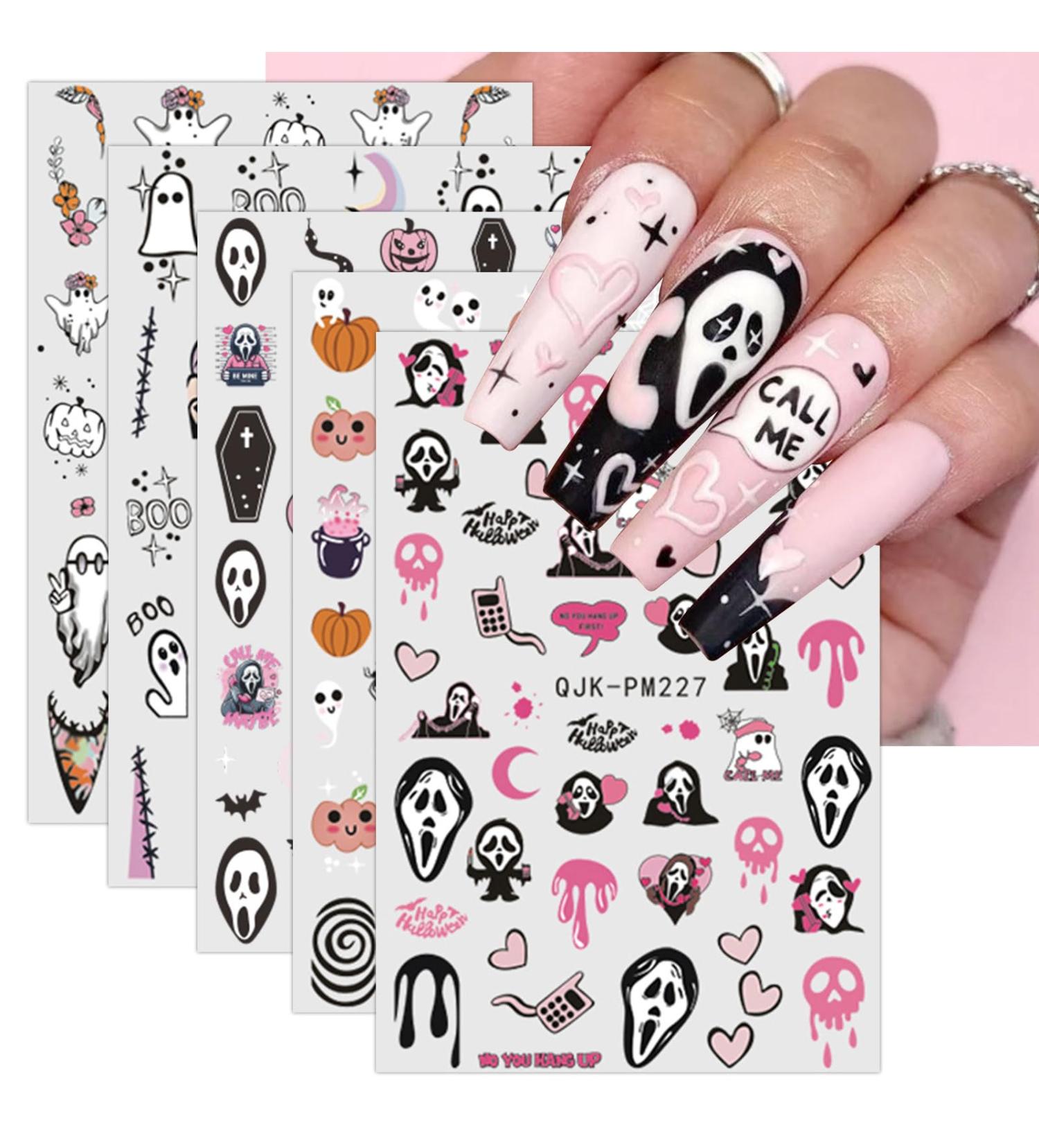 JMEOWIO 9 Sheets Halloween Nail Art Stickers Decals Self-Adhesive Cute Pink Ghost Nail Supplies Nail Art Design Decoration Accessories - Buy Online on GoSupps.com