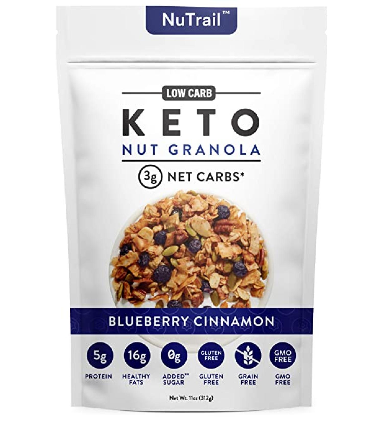 NuTrail Keto Blueberry Nut Granola - Low Carb Healthy Breakfast Cereal (11 oz) | 3g Net Carbs, Almonds, Pecans & Coconut - Buy Online on GoSupps.com