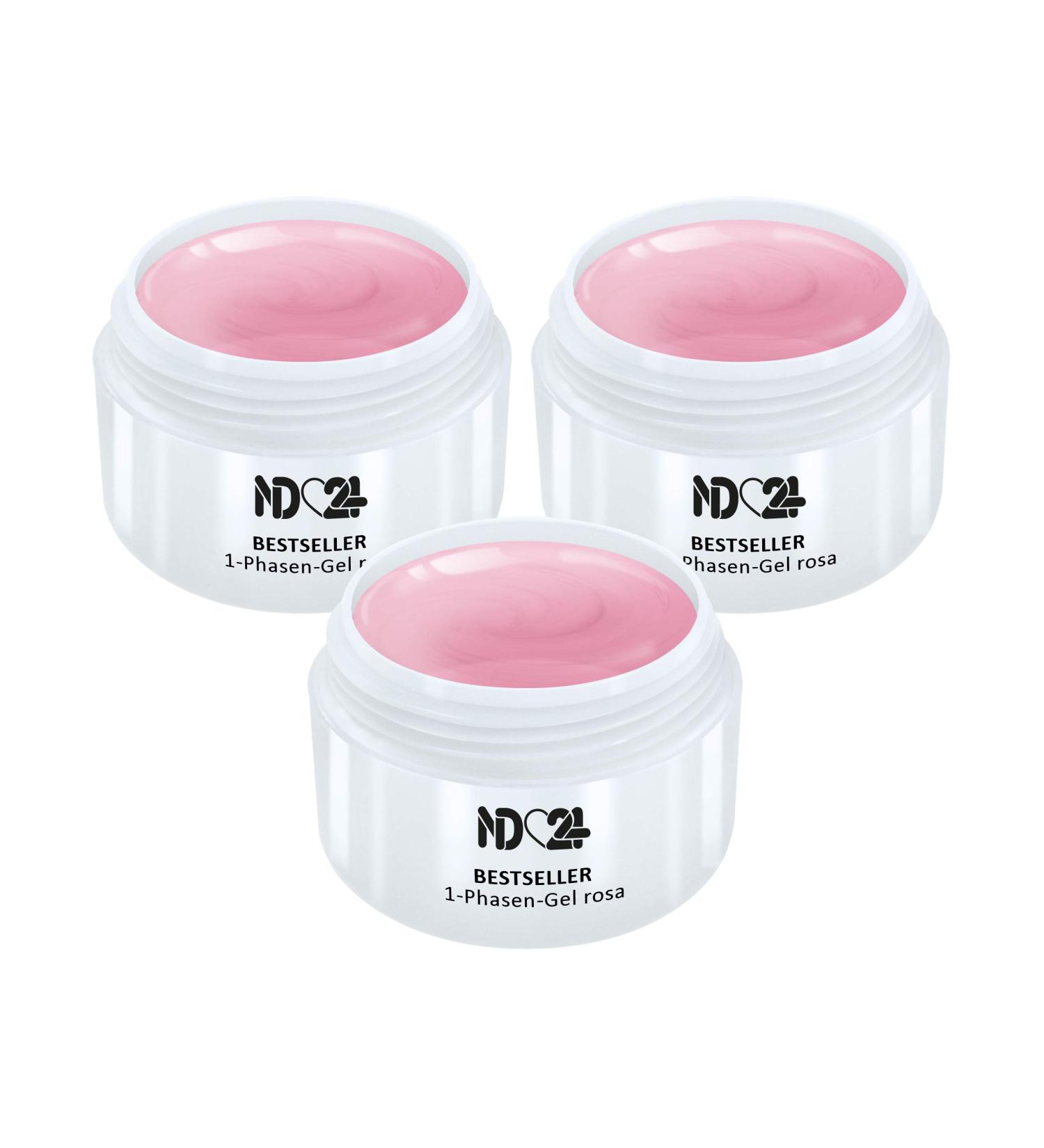 Gel Set 1-Phase Gel Pink Medium Viscosity - 3In1 Allround Nail Gel - Made in Germany (3 x 30ml)