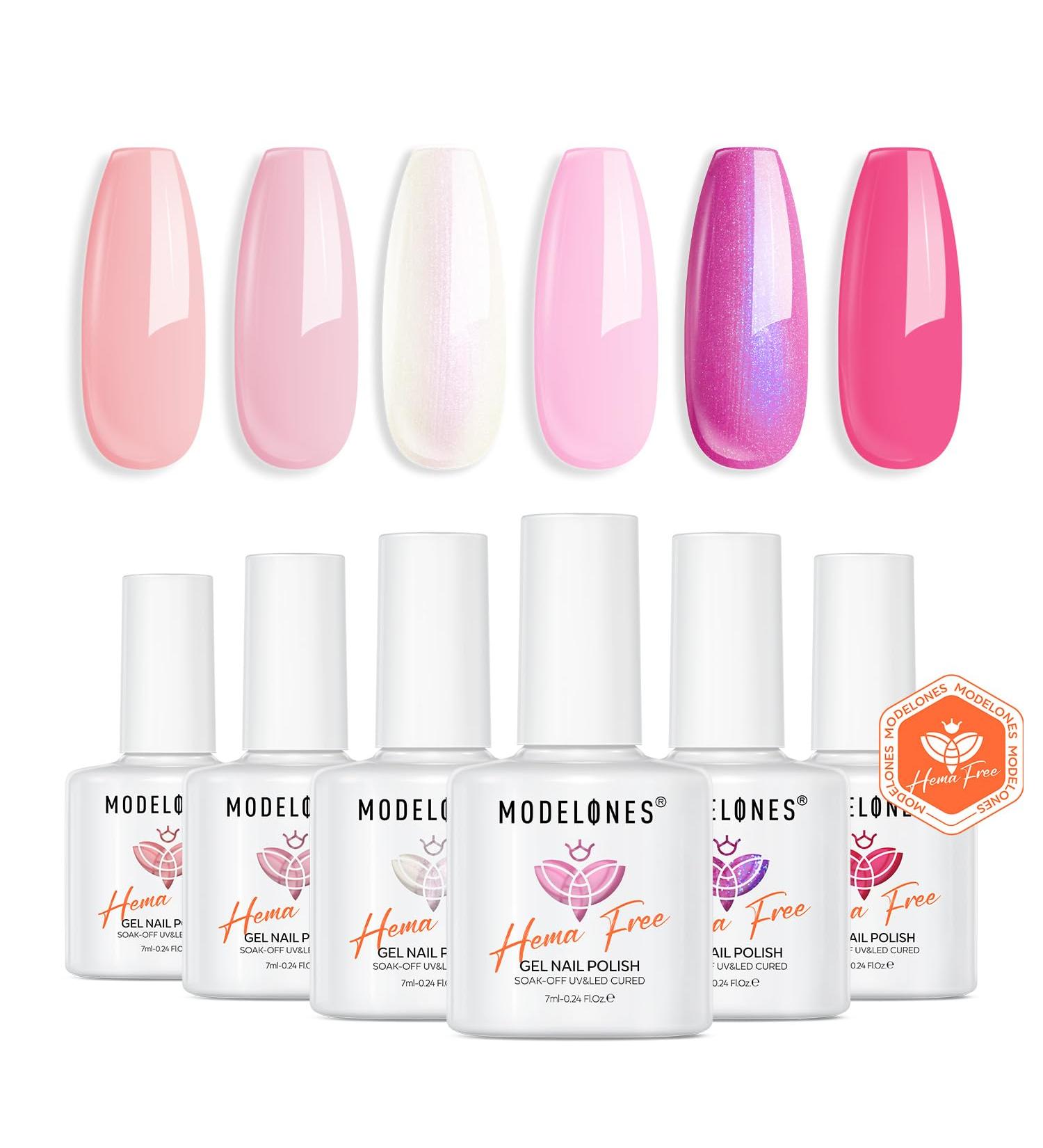 Modelones Hema Free Pink Gel Nail Polish Set 6 Colors Hot Pink Tones Gittler Gel Polish Neon Pink White Nude Pink Nail Polish Soak Off Led Summer Nail Gel Polish Manicure Nail Art DIY Gifts White Pink - Buy Online on GoSupps.com
