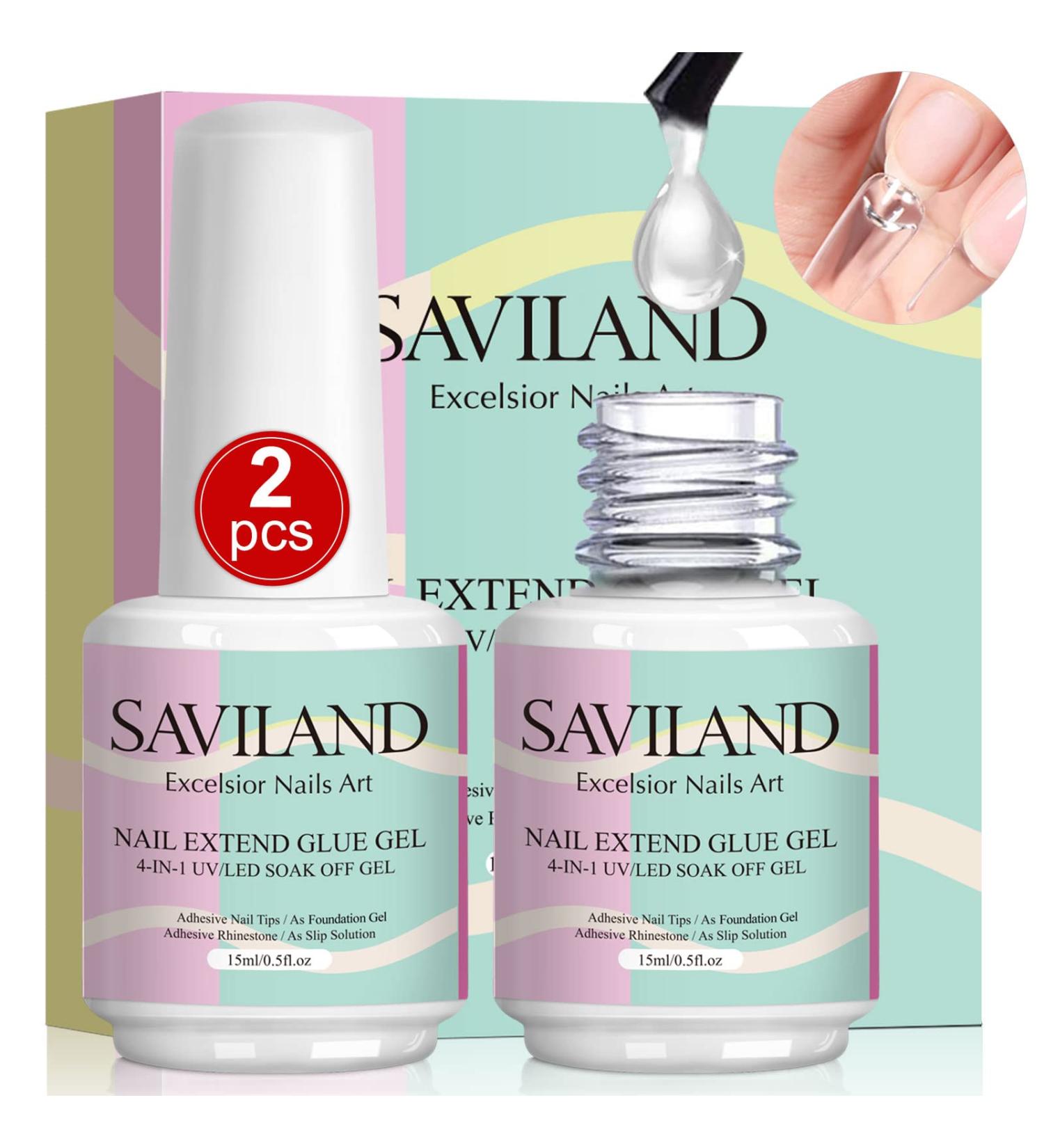 SAVILAND 4-in-1 Gel X Nail Glue - 2 PCS 15 ML Super Strong Brush On Nail Glue for Acrylic & False Nails UV & LED Lamp Required - Perfect for Lasting Manicures - Buy Online on GoSupps.com