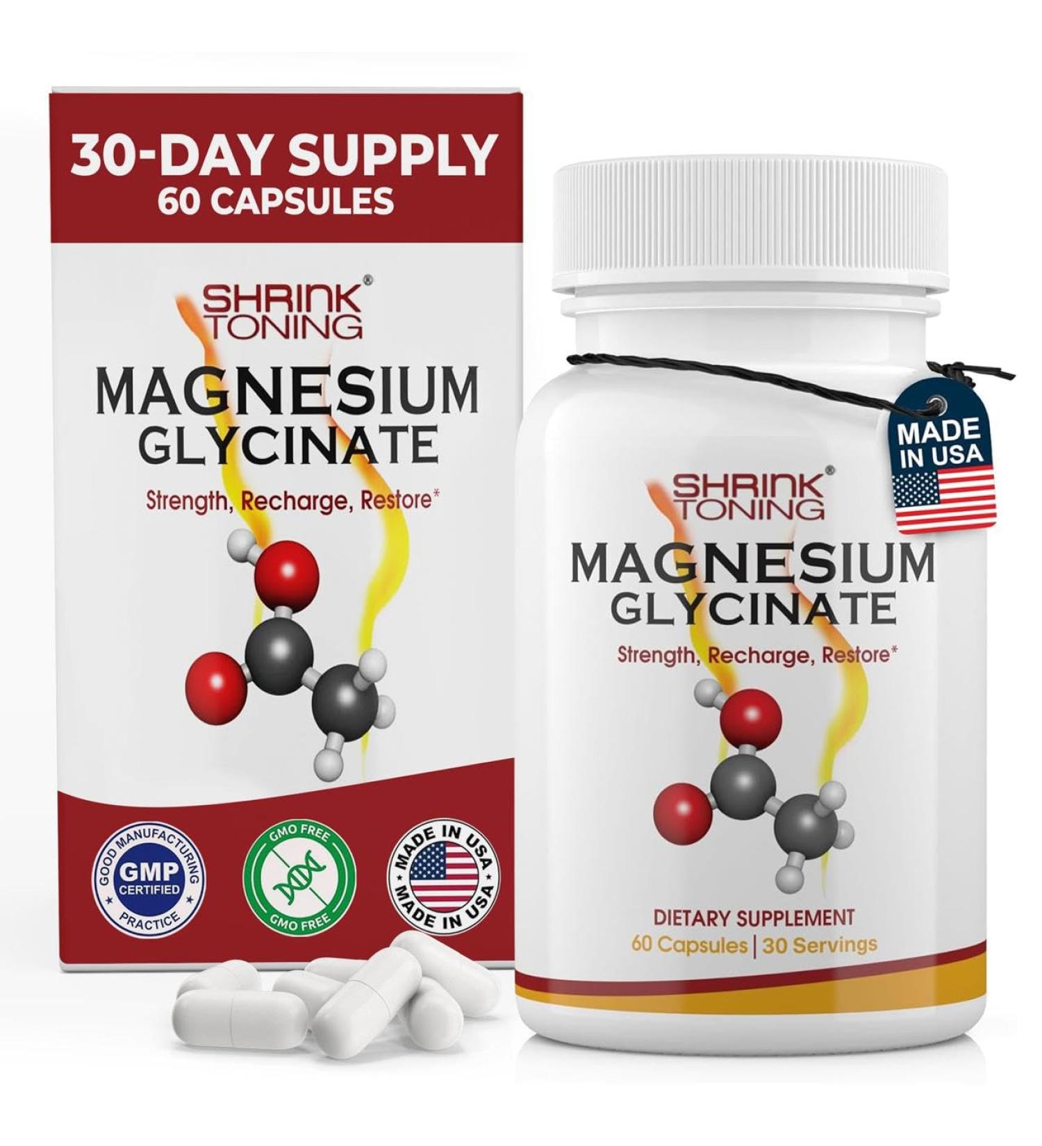 Shrink Magnesium Glycinate 1666 mg High Absorption Magnesium Supplement Supports Muscle Function 60 Capsules - Buy Online on GoSupps.com