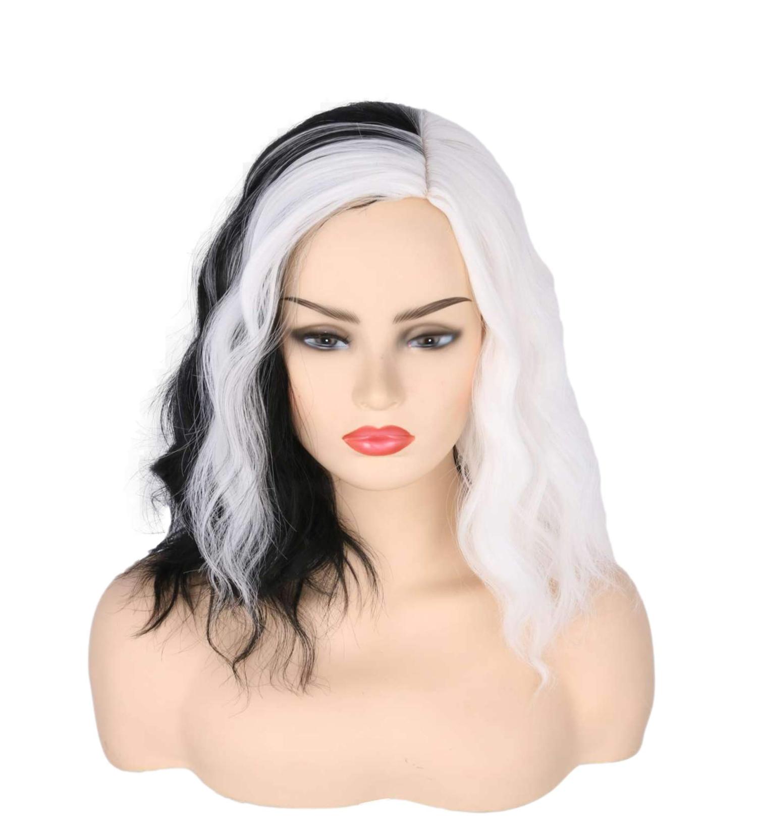 Topcosplay Women's Wig Half Blonde and Black Wig Long Curly Cosplay Wigs (White mixed Black) - Buy Online on GoSupps.com