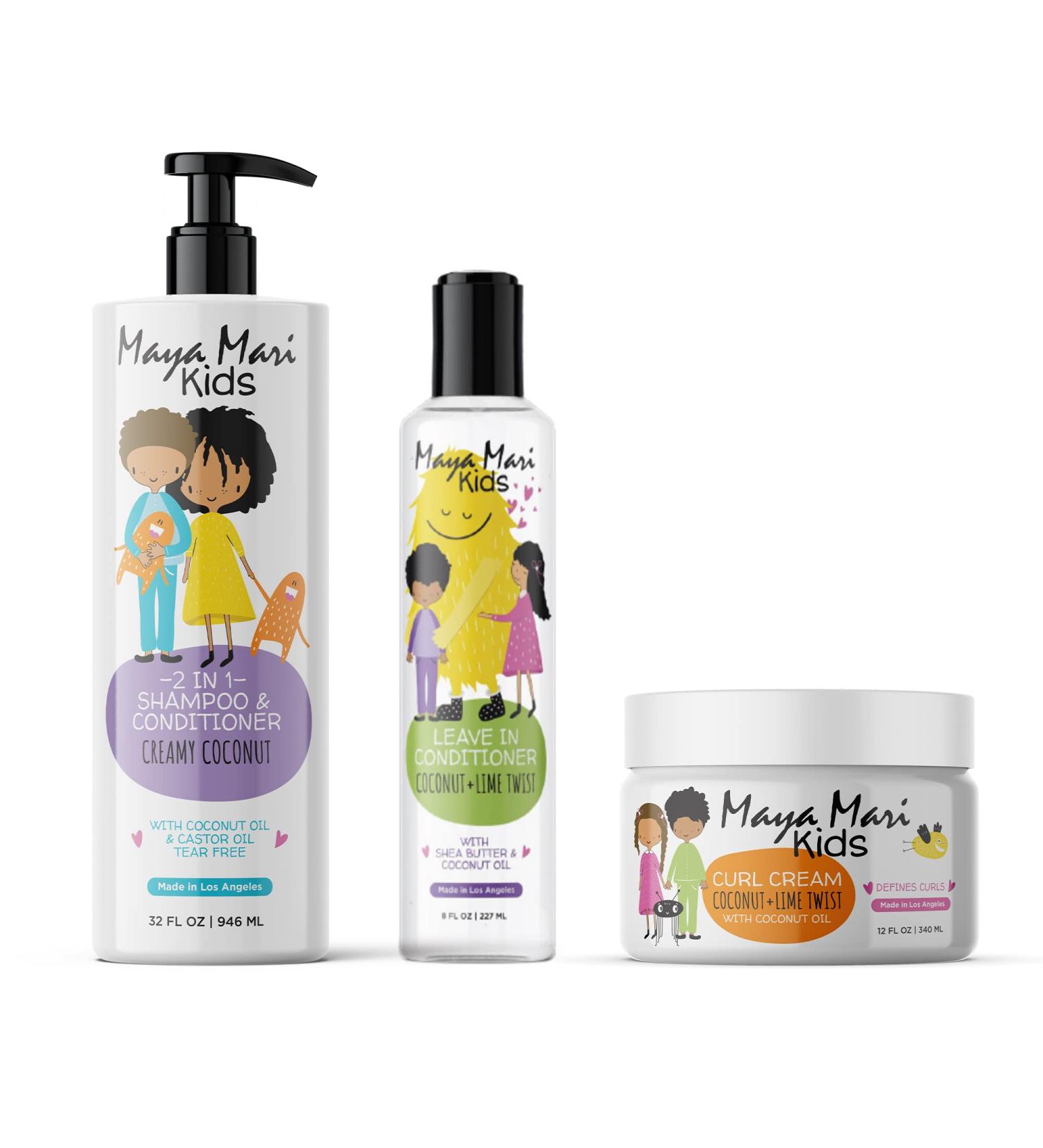 Kids Curly Hair Gift Set | 2-in-1 Shampoo & Conditioner Curl Cream Tear-Free Detangler | Sulfate-Free for Healthy Curls - Buy Online on GoSupps.com