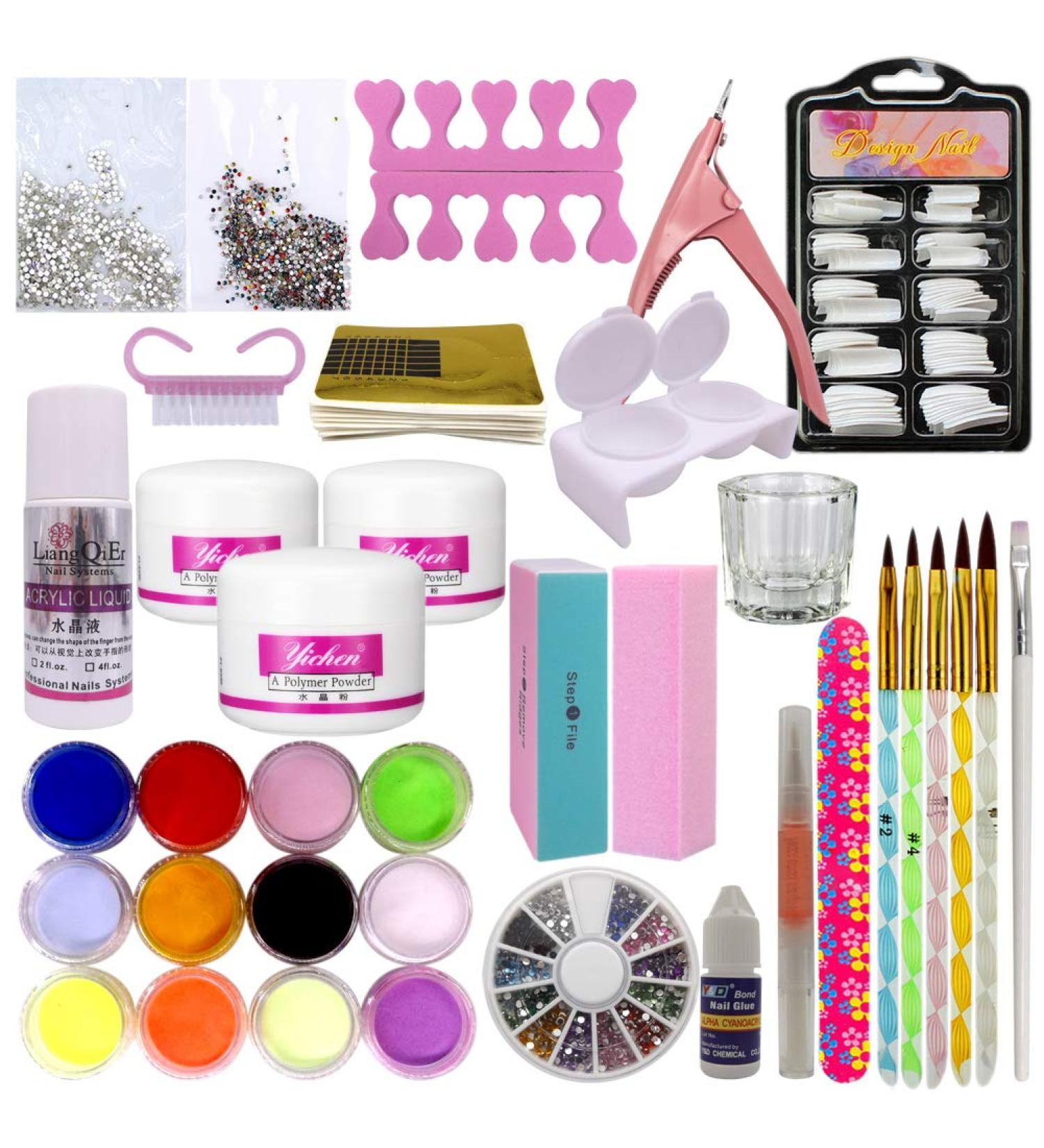 Warm Girl Acrylic Nail Kit Acrylic Powders Glitter Acrylic Liquid Nail Art Set Nail Form Nail Decorations Glue Brush Kits 2 - Buy Online on GoSupps.com