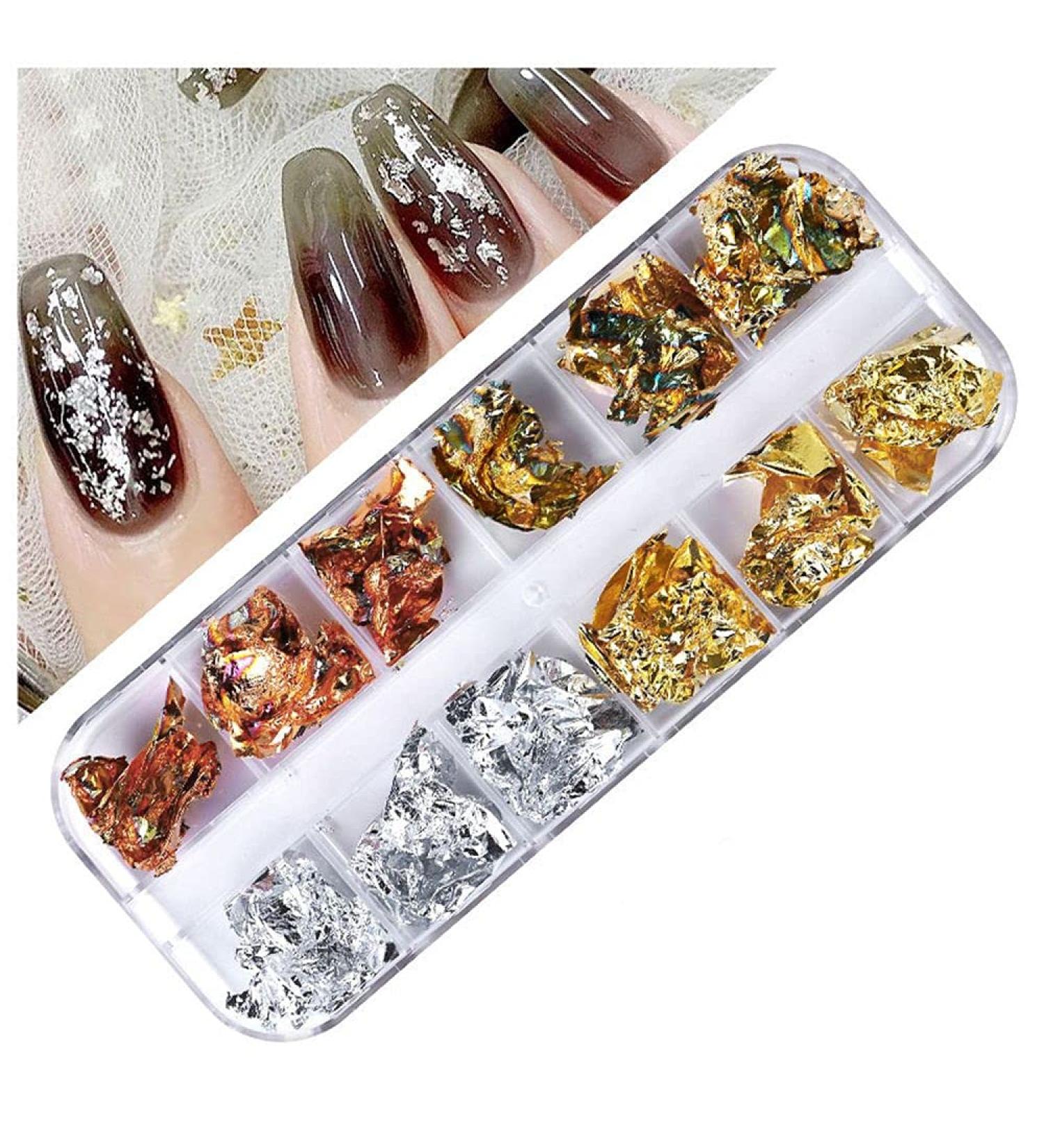 12Grid Gold Glitter Flakes DIY Nail Art Decorations Nail Gold Foil Irregular Aluminum Sequins Ultra-thin(CB03) - Buy Online on GoSupps.com