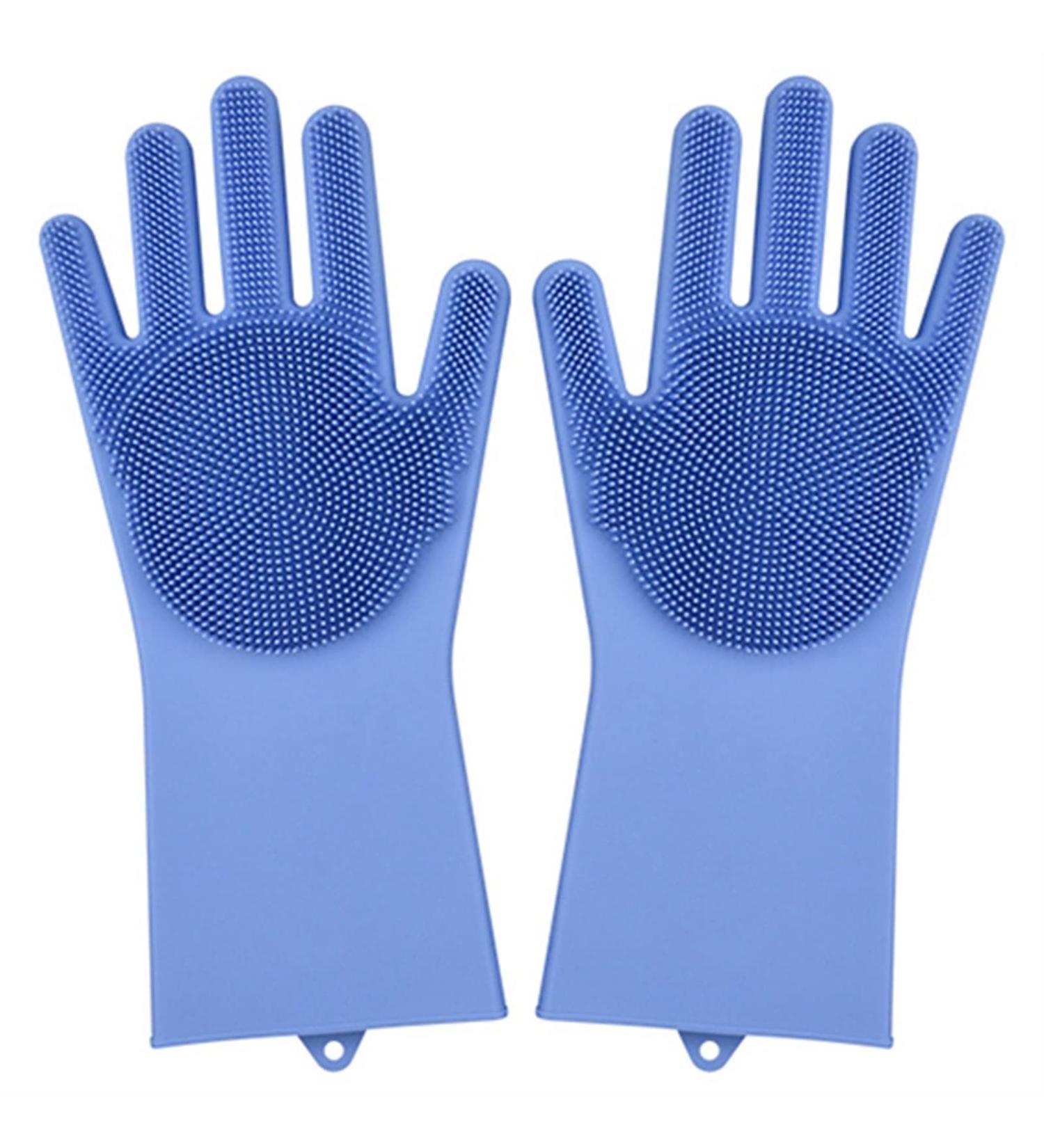FINPAN Multi Functional Silicone Washing Gloves Kitchen Household Silicone Dishwashing Gloves Dishwashing Gloves BLUE - Buy Online on GoSupps.com