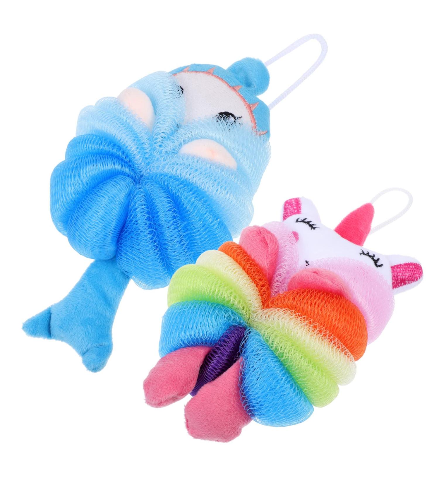 2pcs Cartoon Bath Ball Loofah Sponge - Cute Bathing Scrubber for Kids | Mesh Body Wash Pouf - Buy Online on GoSupps.com