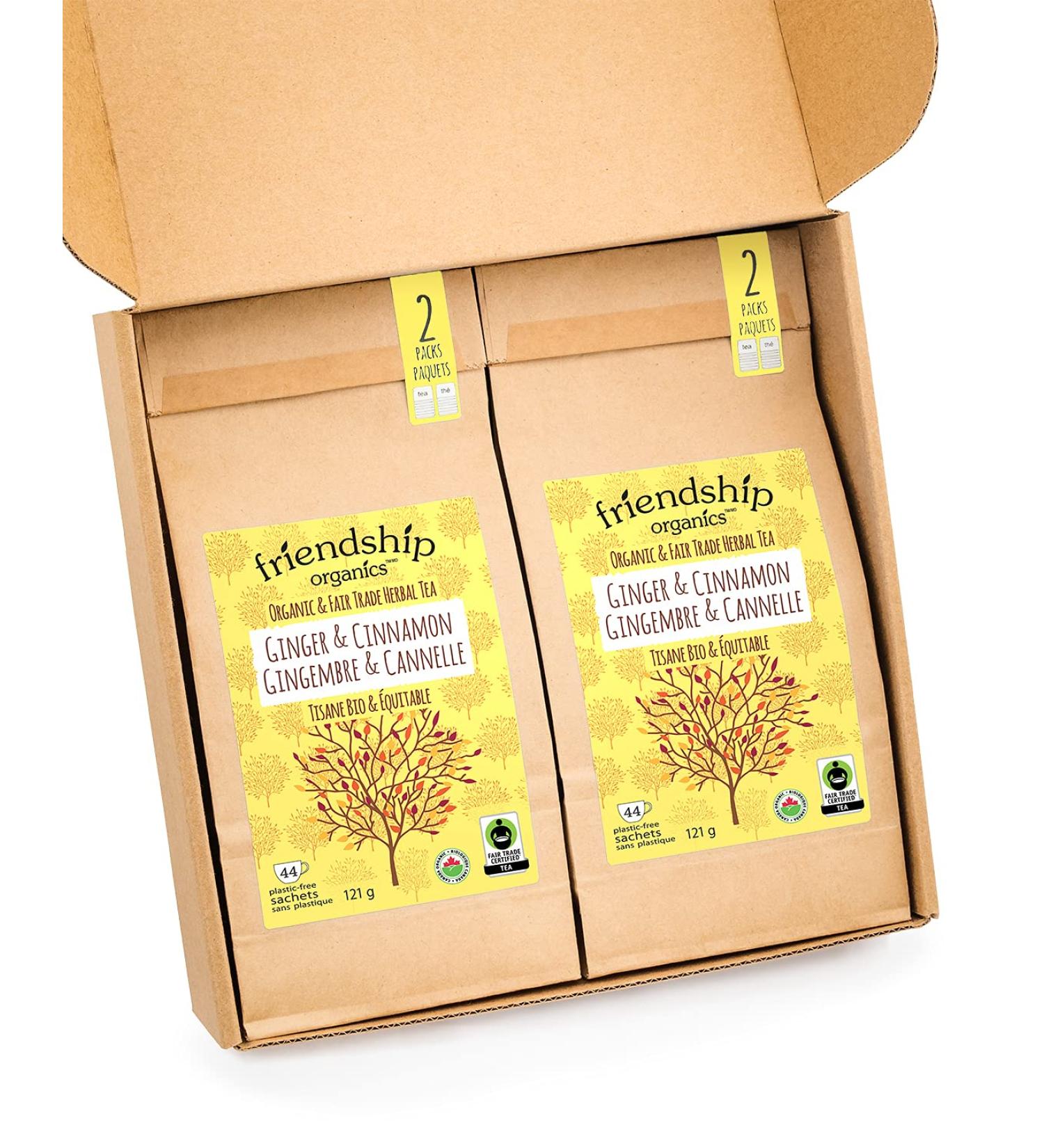 Friendship Organics Ginger Cinnamon Tea Bags Organic and Herbal Fair Trade 44 Count (Pack of 2) - Buy Online on GoSupps.com