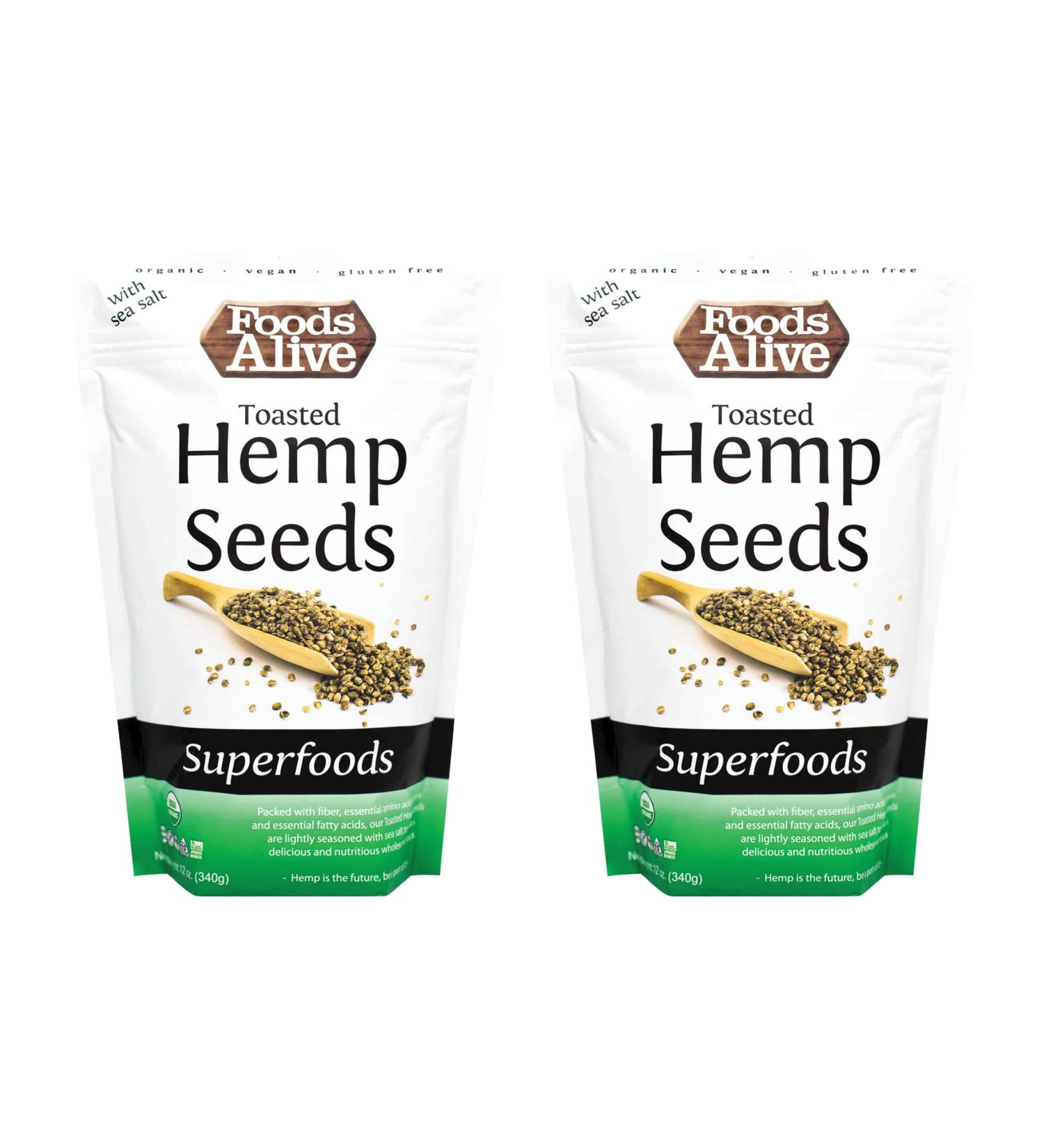 Foods Alive Toasted Hemp Seeds with Salt - Organic Superfood Protein with Omega-3s | Vegan, Keto-Friendly, Non-GMO, Gluten-Free | 12oz (2-Pack) - Buy Online on GoSupps.com