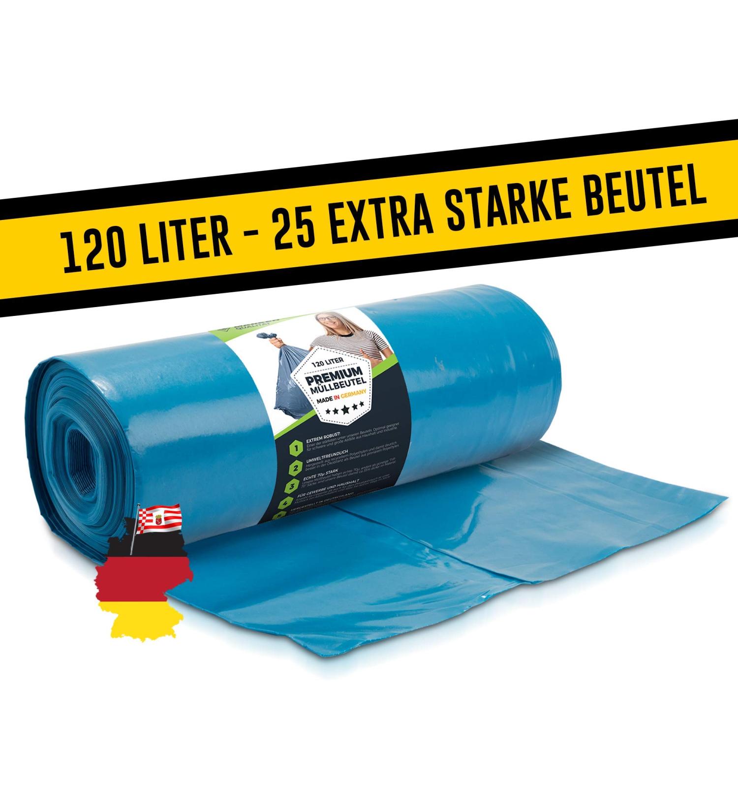 Buy Extra Tearproof 120L Blue Garbage Bags - 25 Pack | XXXL Waste Bags 70 - LDPE Quality for International Shipping - Buy Online on GoSupps.com
