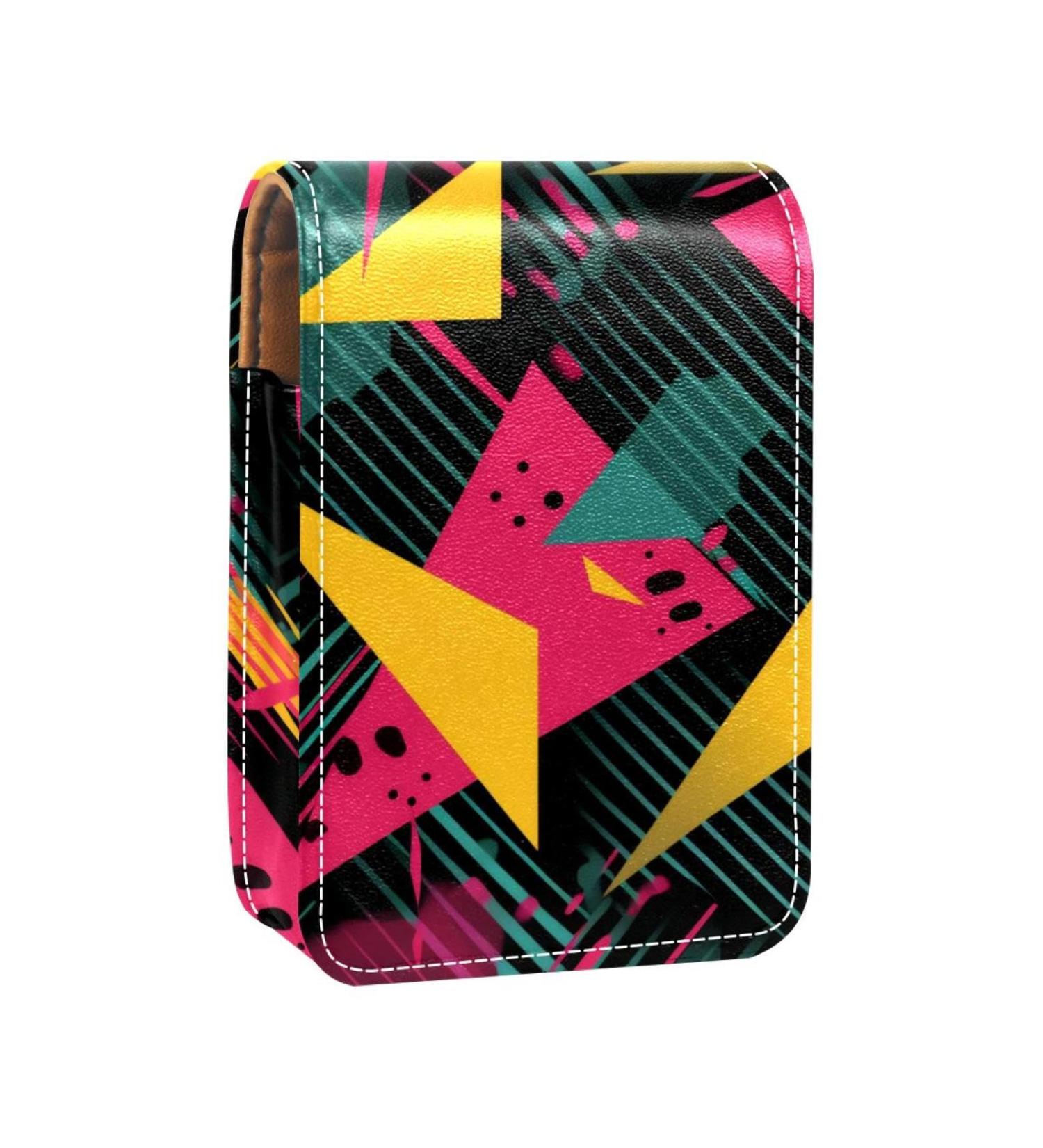 Travel Lipstick Organizer Case - Portable Makeup Bag with Mirror | Abstract Art Geometry Design - Buy Online on GoSupps.com