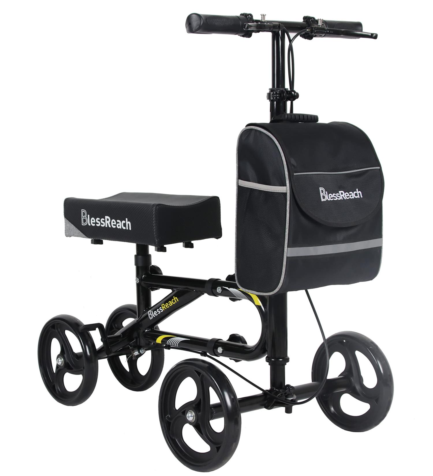 BlessReach Economy Knee Scooter - Steerable Knee Walker for Foot Injuries - Compact Crutch Alternative with Dual Braking System (Black) - Buy Online on GoSupps.com