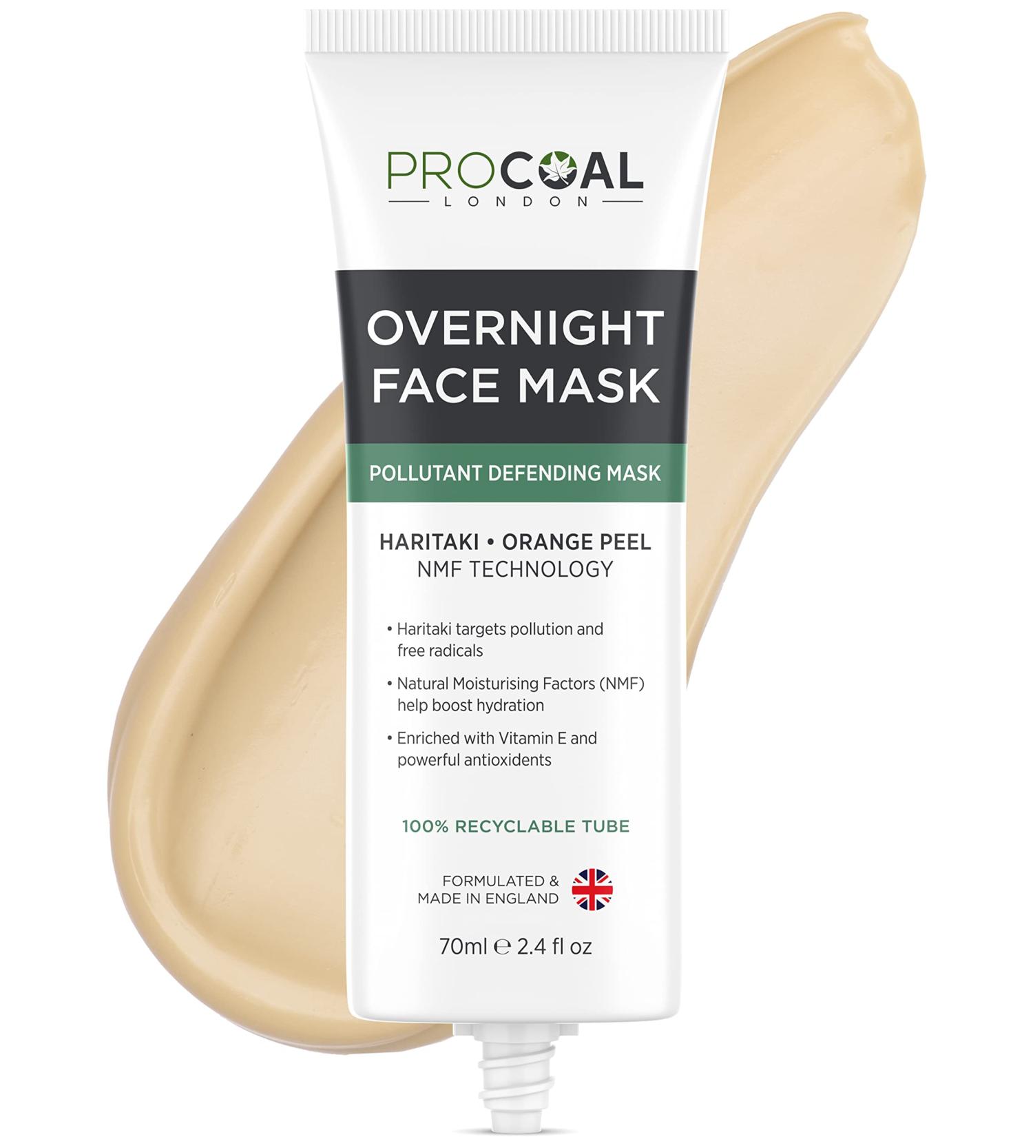 Overnight Face Mask Moisturizing & AntiPollution Sleeping Mask with 70ml from PROCOAL Infused with Haritaki Vitamin E and NMF Ideal for Men and Women Cruelty Free Made in UK - Buy Online on GoSupps.com