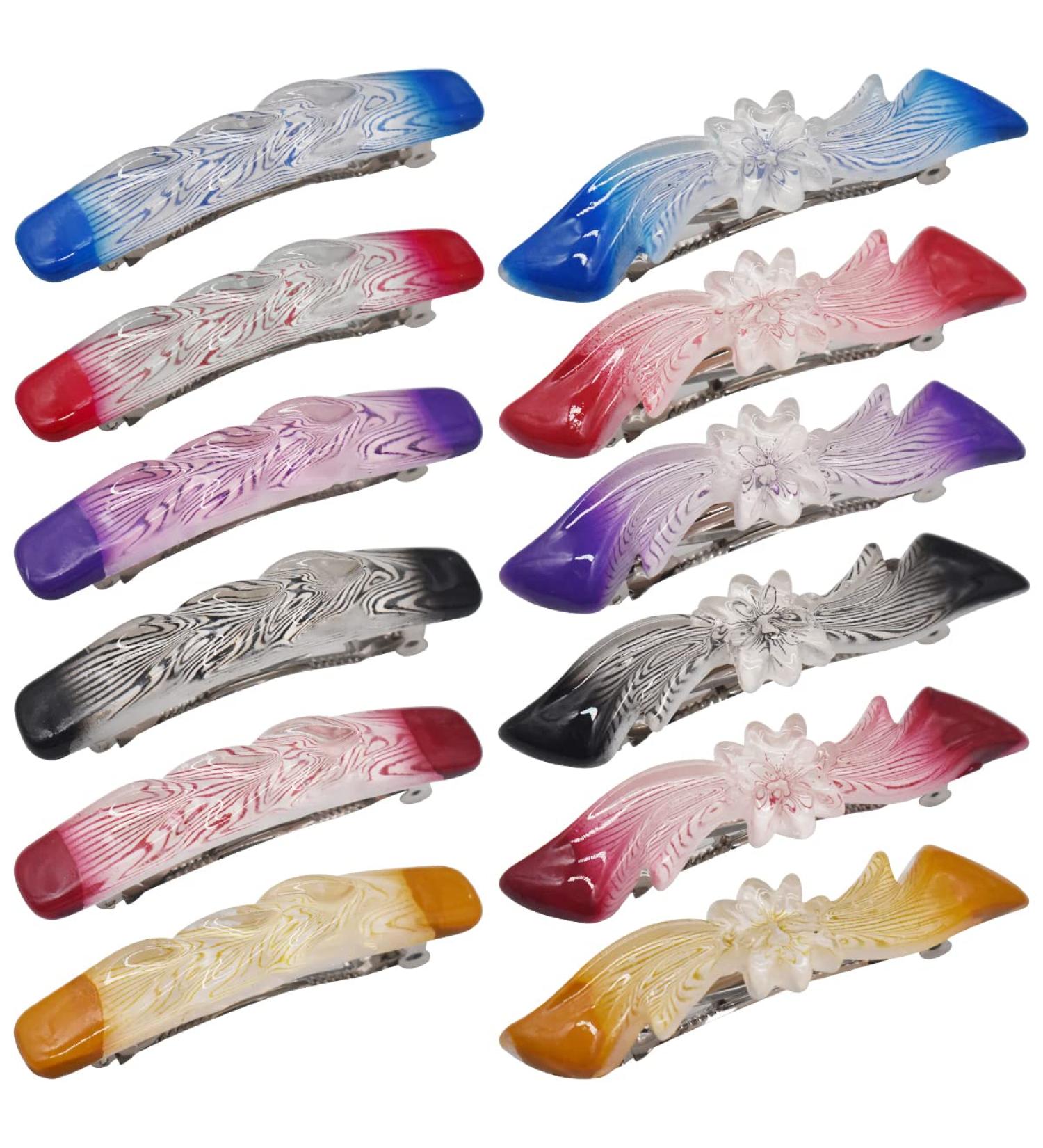 Xiuyer 12PCS Automatic Hair Clips - Elegant Tortoise Rectangle Hairpins for Women | Multicolored French Hair Clamps - Perfect Hair Styling Accessories - Buy Online on GoSupps.com