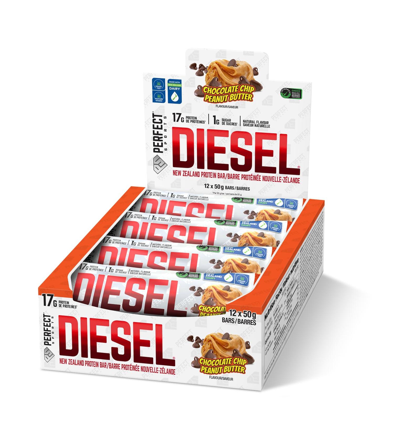 DIESEL New Zealand Protein Bar - Chocolate Chip Peanut Butter - 50g (12 Pack) - Buy Online on GoSupps.com