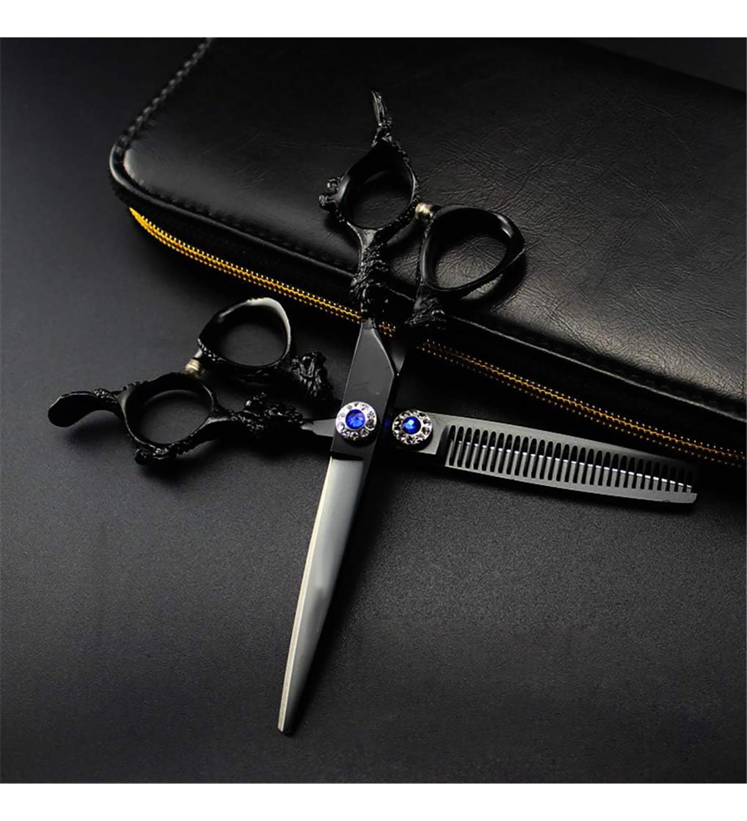 Professional Hairdressing Scissors Thinning Shears 6.0 Inch Barber Black Set Premium Hairdressing Stylish Cutting 6CR Steel Haircut Kit Men Women - Buy Online on GoSupps.com