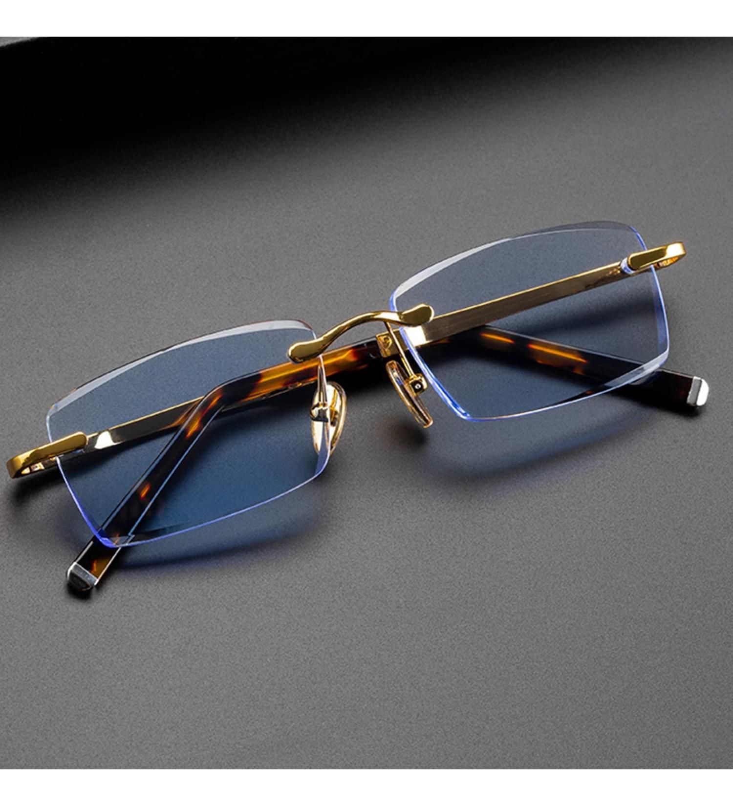 GHARAZ Diamond Cut Edge Reading Glasses for Men & Women - Rimless Crystal Readers in Blue (Size: 2.0+) - Buy Online on GoSupps.com
