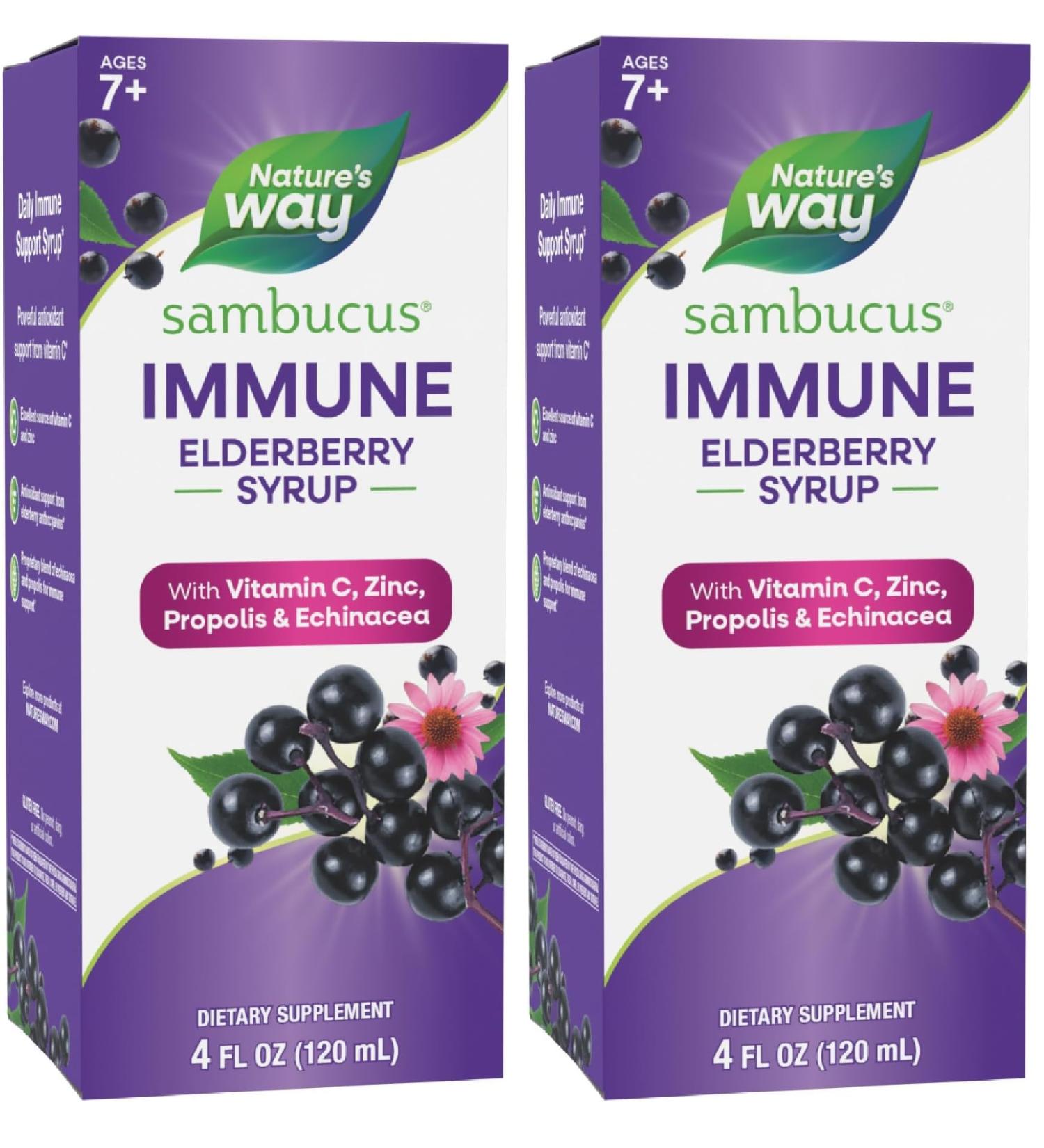 Nature's Way Sambucus Immune* Elderberry Syrup with Echinacea Zinc & Vitamin C 4 Oz (Pack of 2) - Buy Online on GoSupps.com