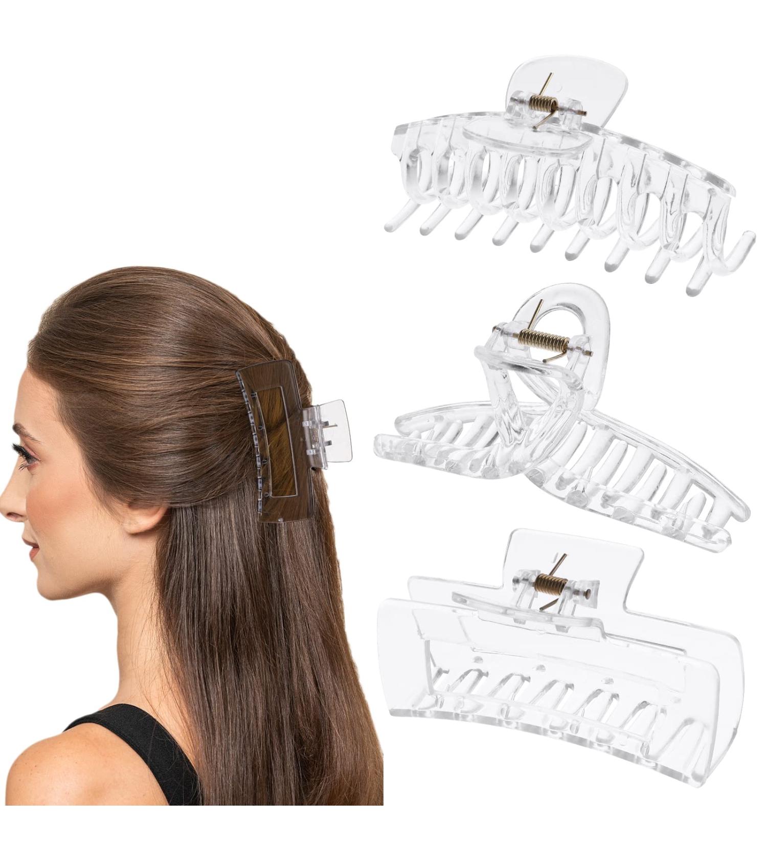 Lusofie 3Pcs Clear Claw Clip Set for Thick Hair - Strong Hold Banana Hair Clips for Women and Girls - Buy Online on GoSupps.com