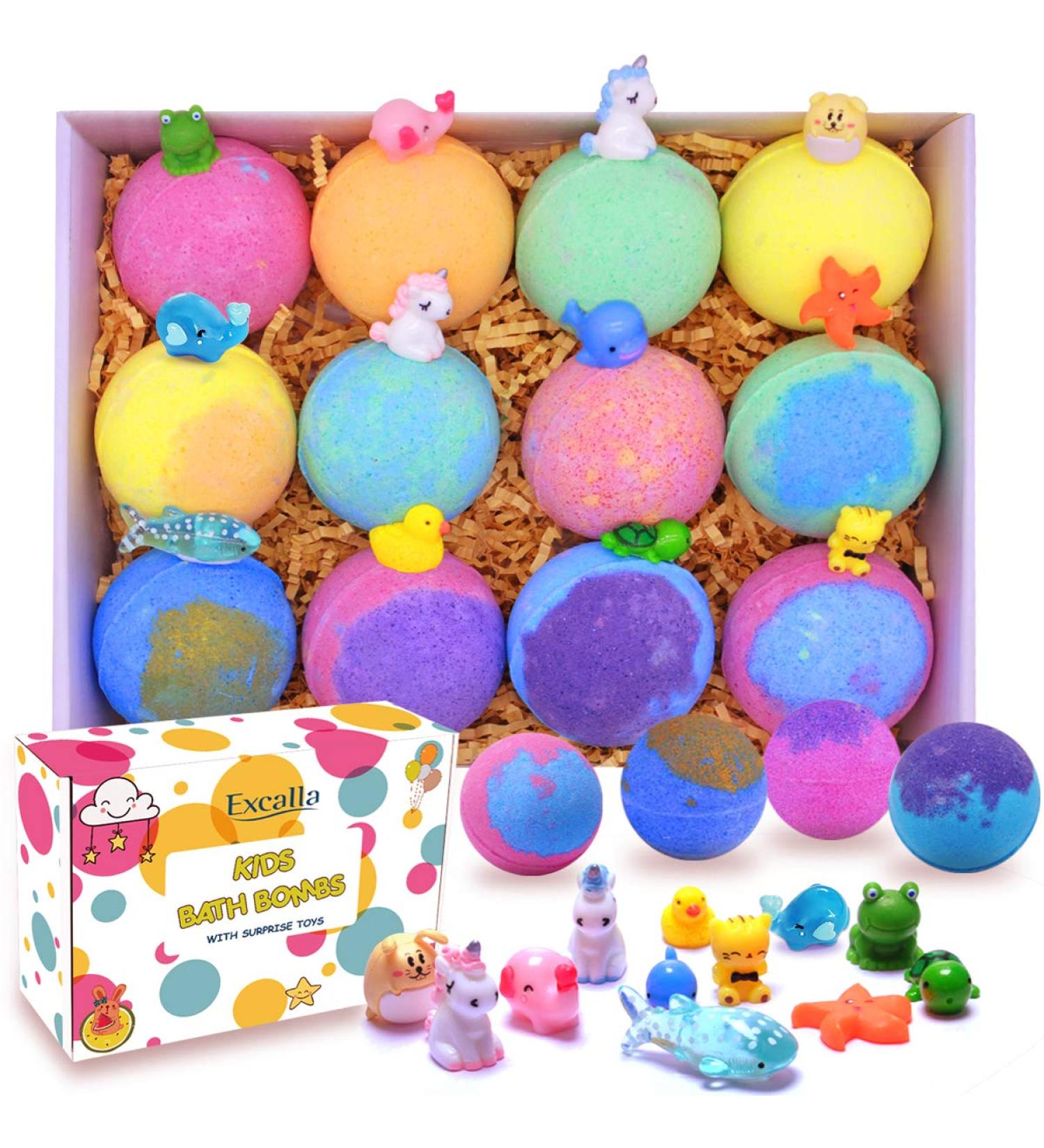 12-Pack Kids Bath Bombs with Surprise Toys - Vegan Essential Oil Spa Fizzies for Girls & Boys | Handmade Gift Set for Skin Moisturizing | Kid-Safe Bubble Bath Balls Kit - Buy Online on GoSupps.com