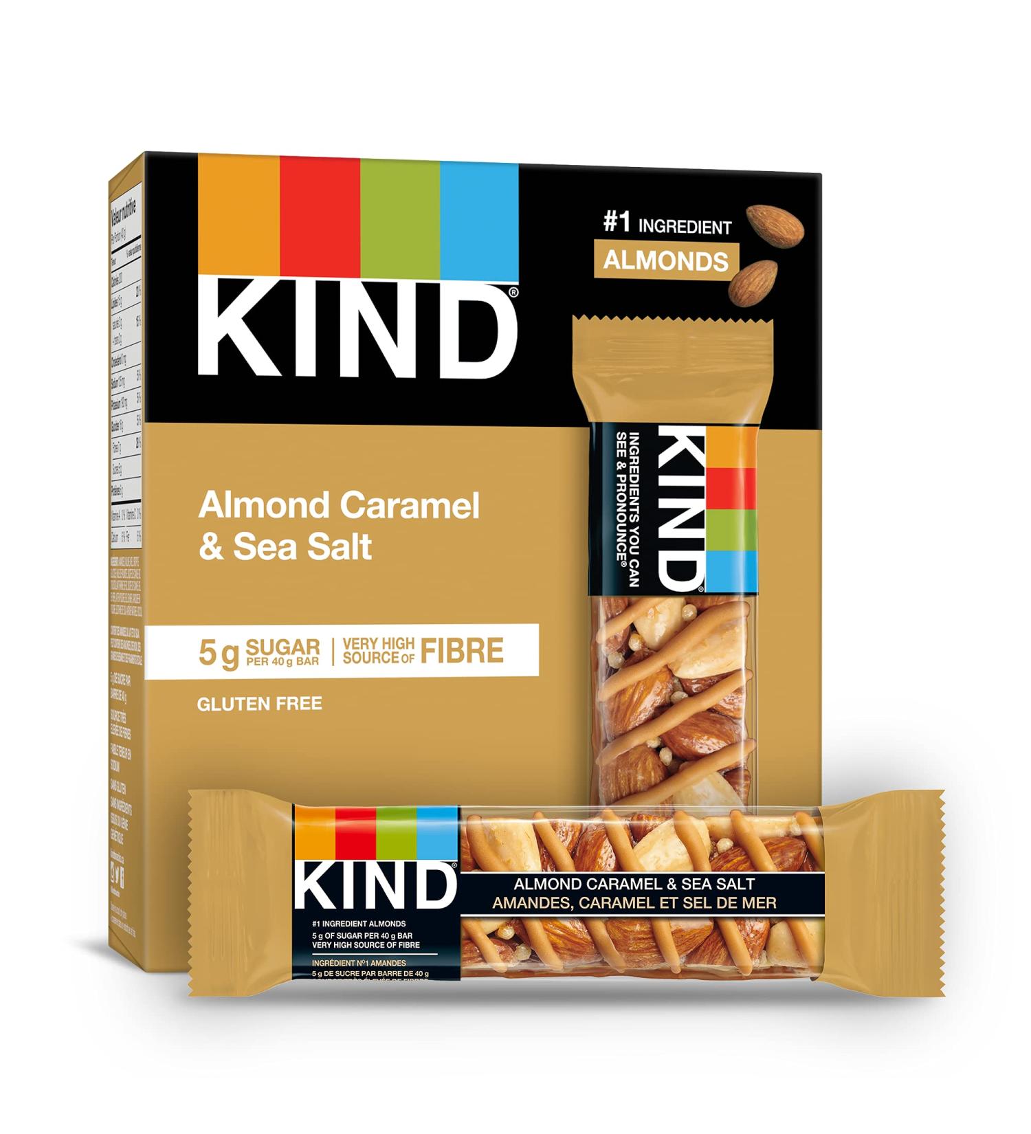 KIND Fruit & Nut Caramel Almond Sea Salt Gluten Free Low Sugar 1.4 Ounce 5 Count - Buy Online on GoSupps.com