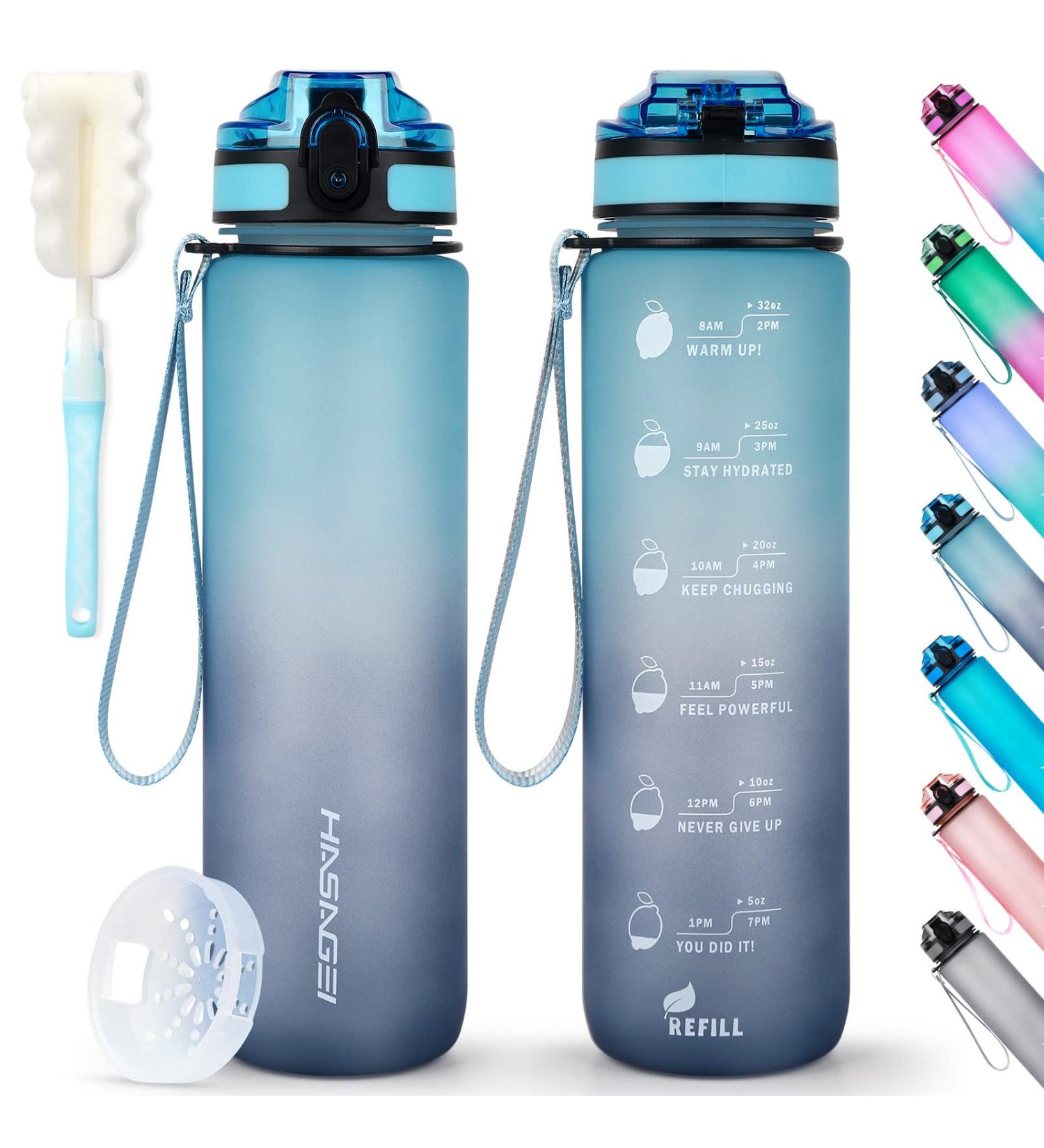 Hasagei 1L BPA Free Tritan Sports Drinking Bottle - Leak-Proof Locking Lid for Gym School Cycling & Outdoor Fitness - Light Dark Blue - Buy Online on GoSupps.com