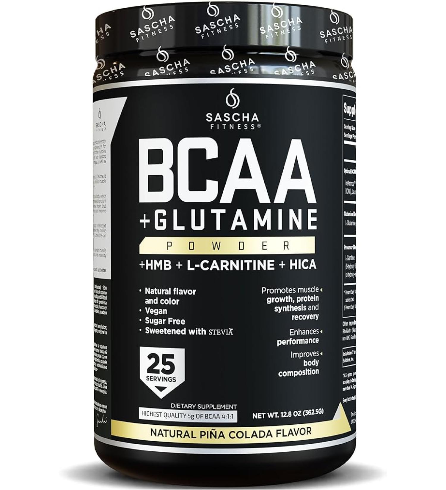 SASCHA FITNESS BCAA 4:1:1 + Glutamine  HMB L-Carnitine HICA | Powerful and Instant Powder Blend with Branched Chain Amino Acids (BCAAs) for Pre  Intra and Post-Workout | Natural PiÃ±a Colada362.5g - Buy Online on GoSupps.com