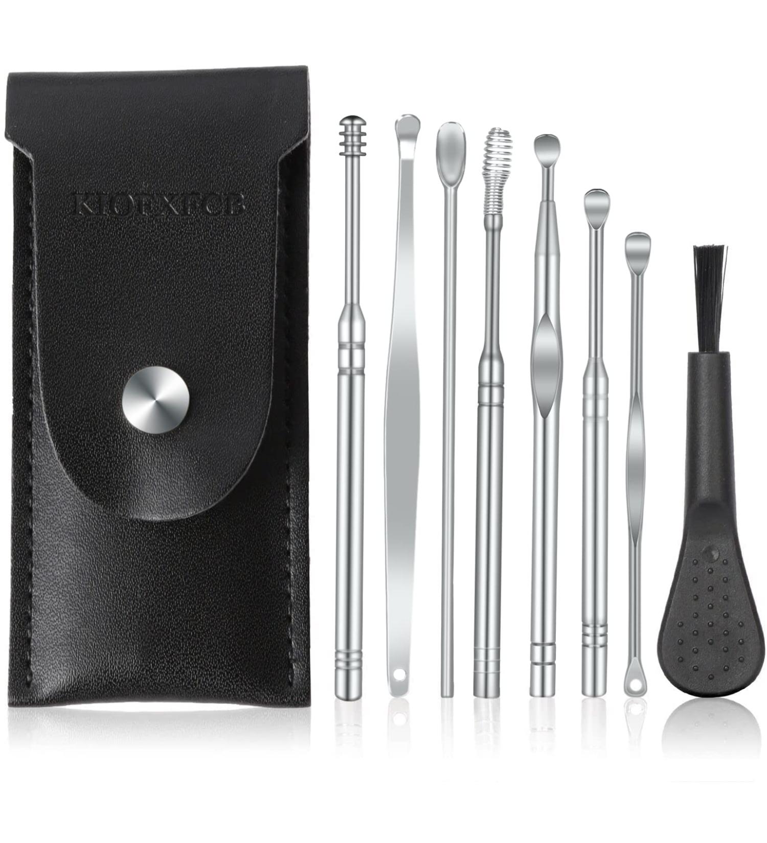 8 Pcs Ear Pick Earwax Removal Kit - Spring Ear Cleansing Tool Set with Portable Storage Pouch - Buy Online on GoSupps.com