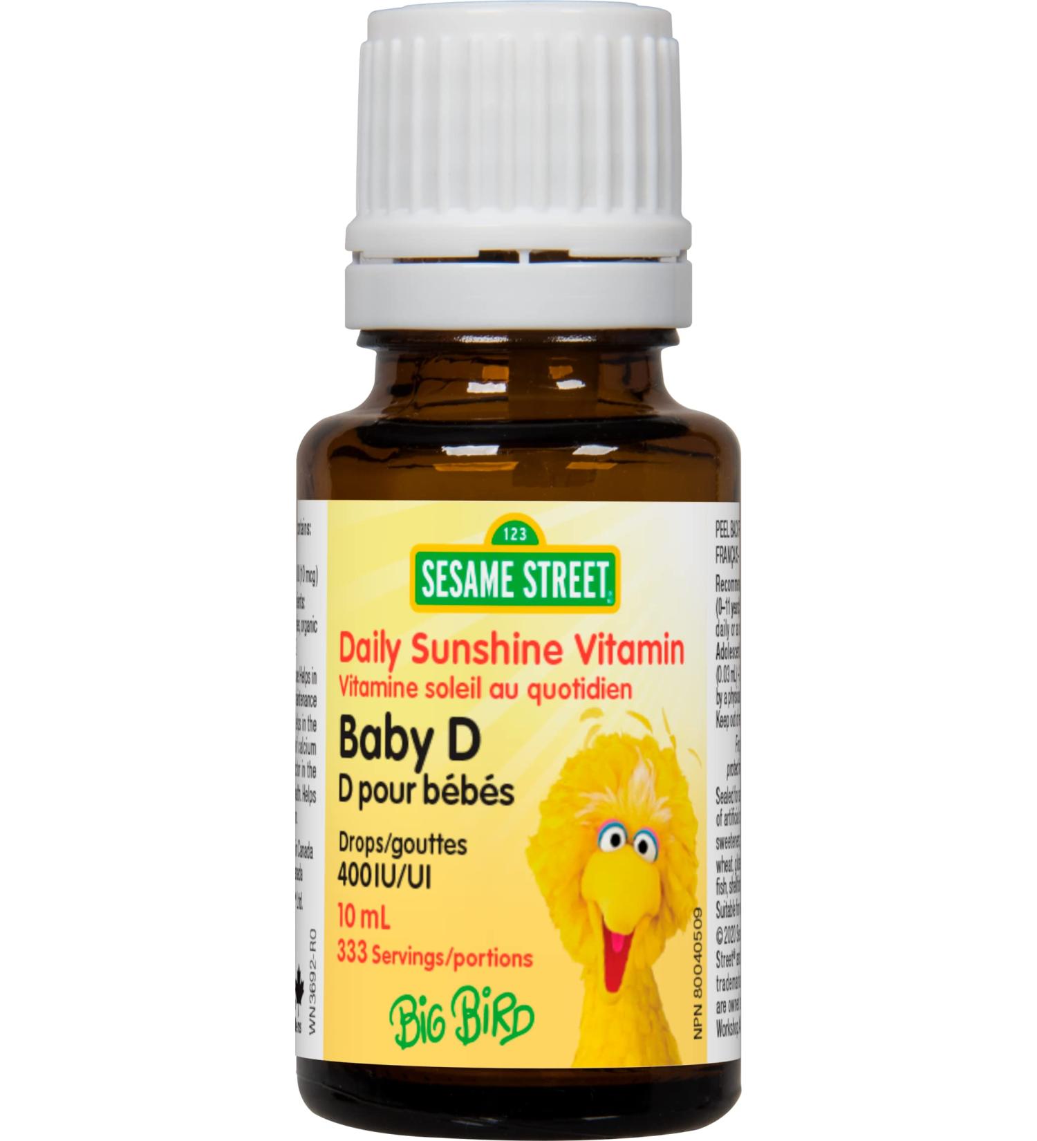 Sesame Street Daily Sunshine Vitamin Baby D3 Drops by Webber Naturals 333 Servings Unflavoured 400 IU of Vitamin D per Drop - Buy Online on GoSupps.com