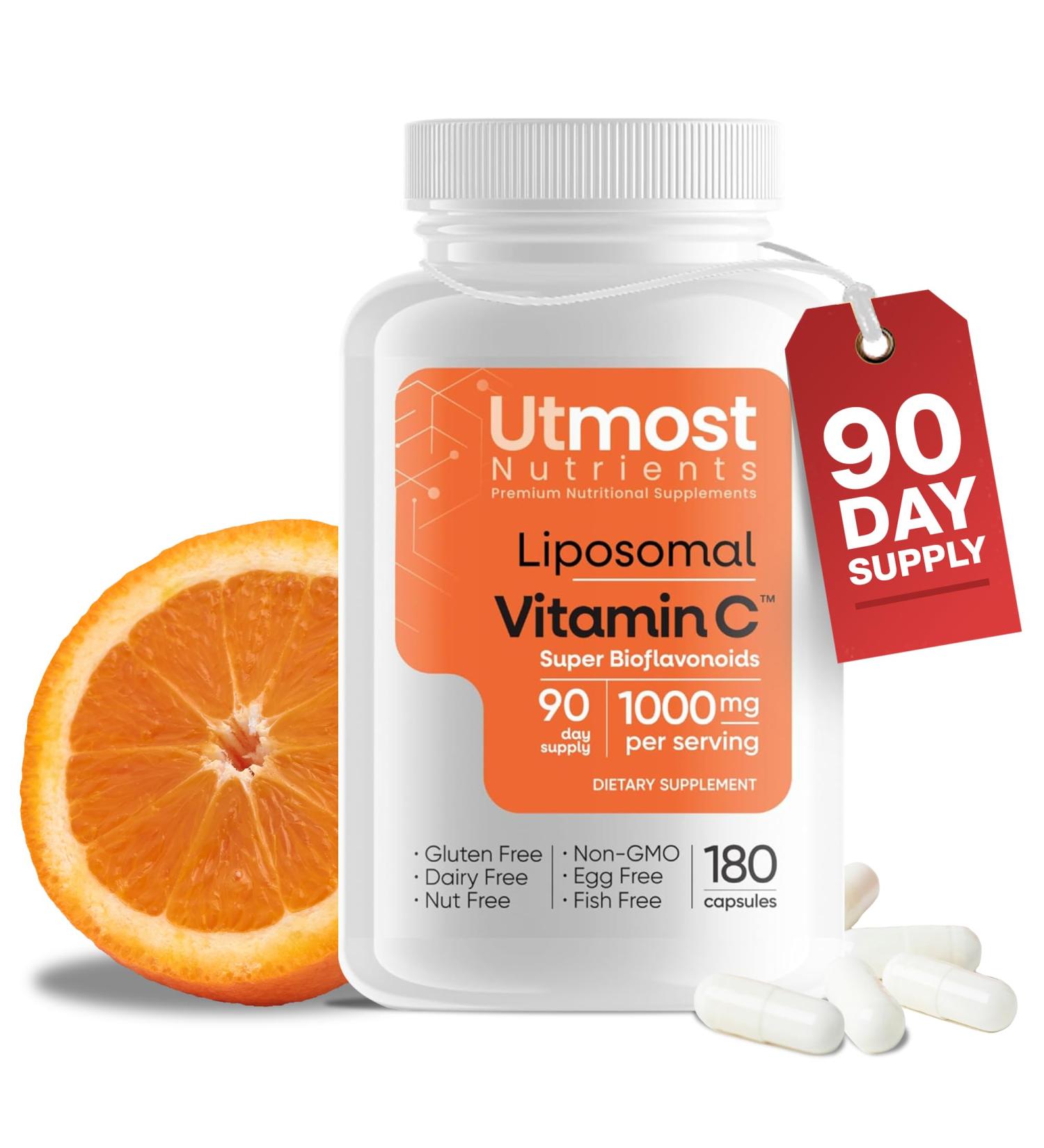 Liposomal Vitamin C - 1000MG VIT C & 100MG Super Bioflavonoid Complex for Enhanced Wellness | Antioxidant Supplement with Natural Raw Ingredients for Adults | Advanced Support | Non-GMO (180 capsules) 180 Count (Pack of 1) - Buy Online on GoSupps.com