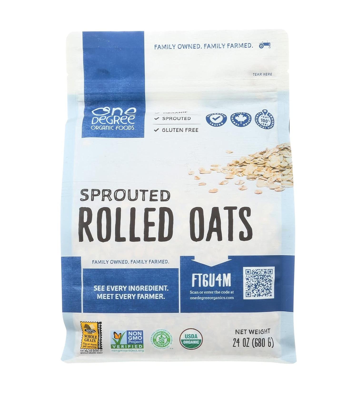 One Degree Organic Foods Gluten-Free Sprouted Rolled Oats, 24 Ounces (4 Packs)