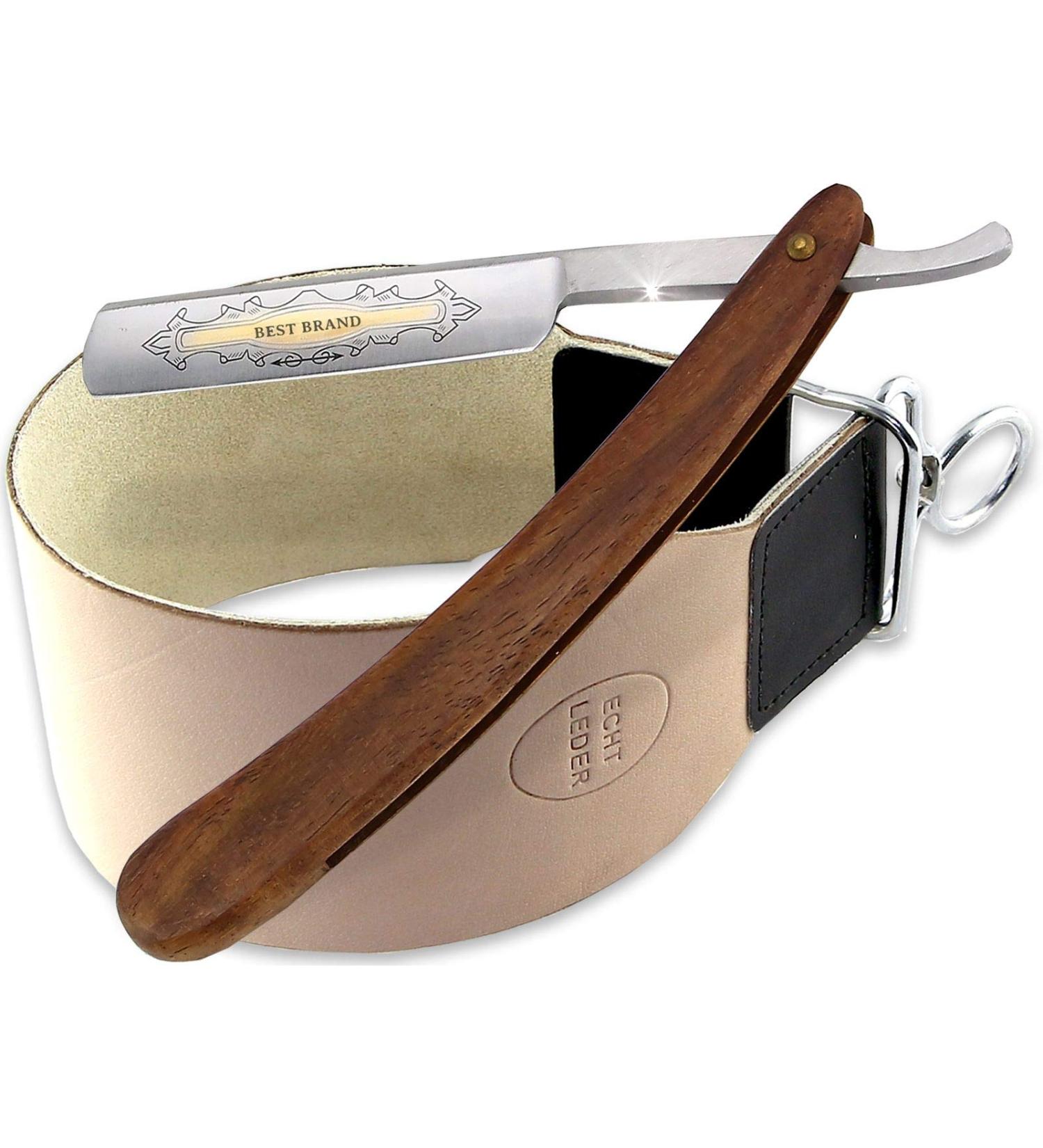Premium Men's Gift Set: Wooden Handle Razor & Extra Wide Leather Strop - 2-Piece Grooming Kit for International Shipping - Buy Online on GoSupps.com