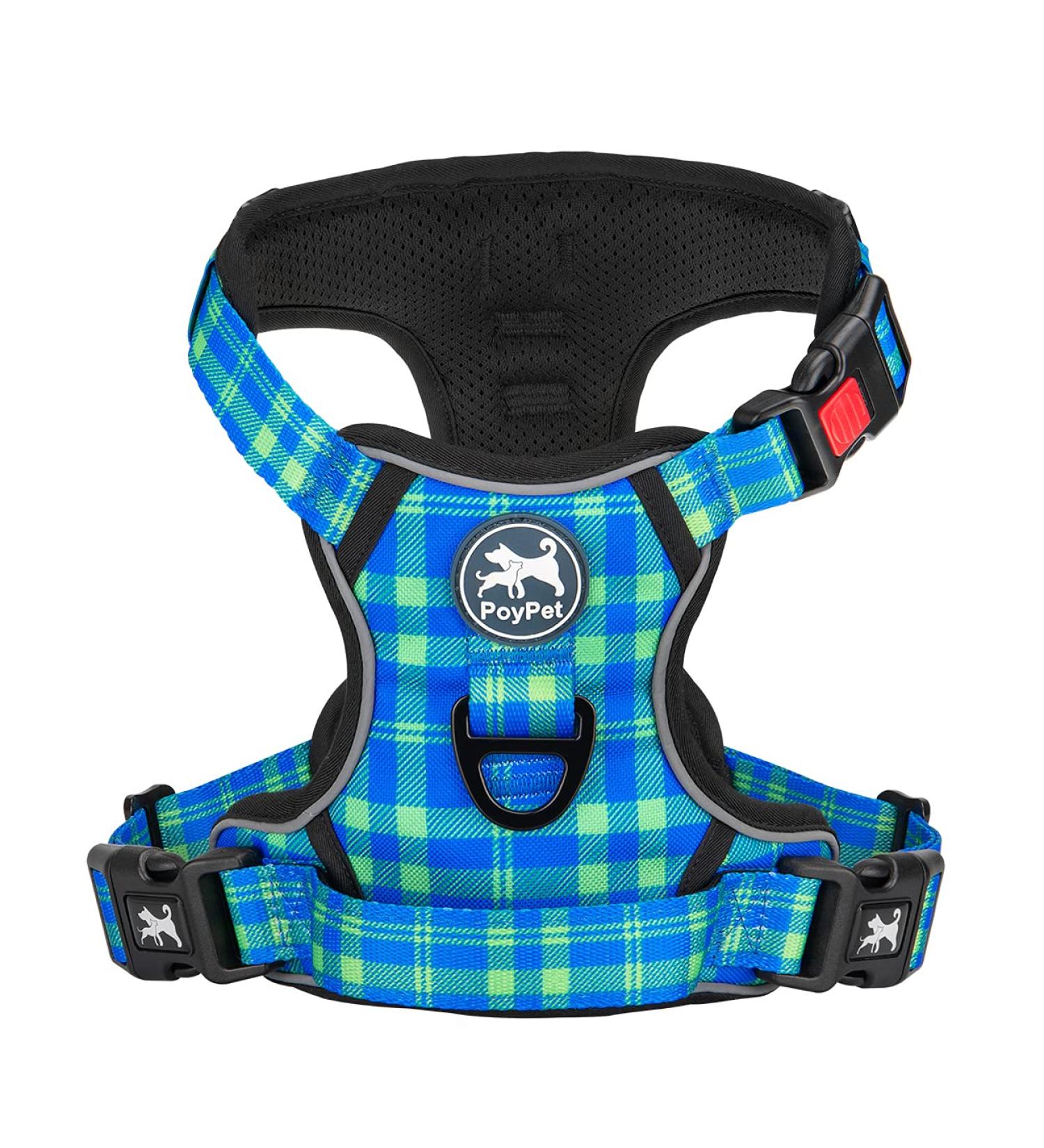 POPOT No Pull Dog Harness | Reflective Pet Vest for Training & Walking | Checkered Blue & Green Medium - Buy Online on GoSupps.com