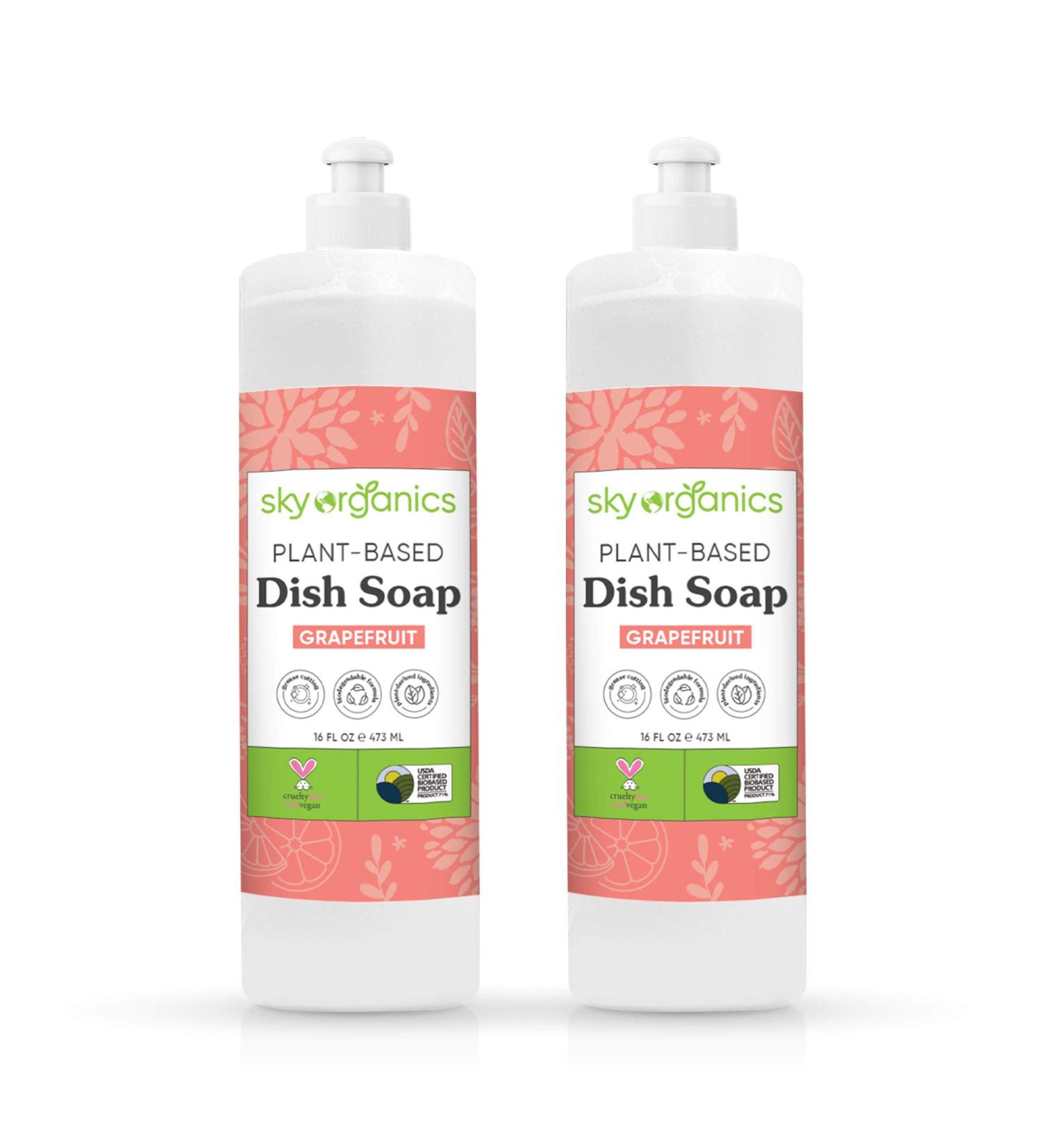 Sky Organics Grapefruit Dish Soap - 2 Pack (16 fl oz) | Bio-Based Grease Cutting Cruelty-Free & Biodegradable - Buy Online on GoSupps.com