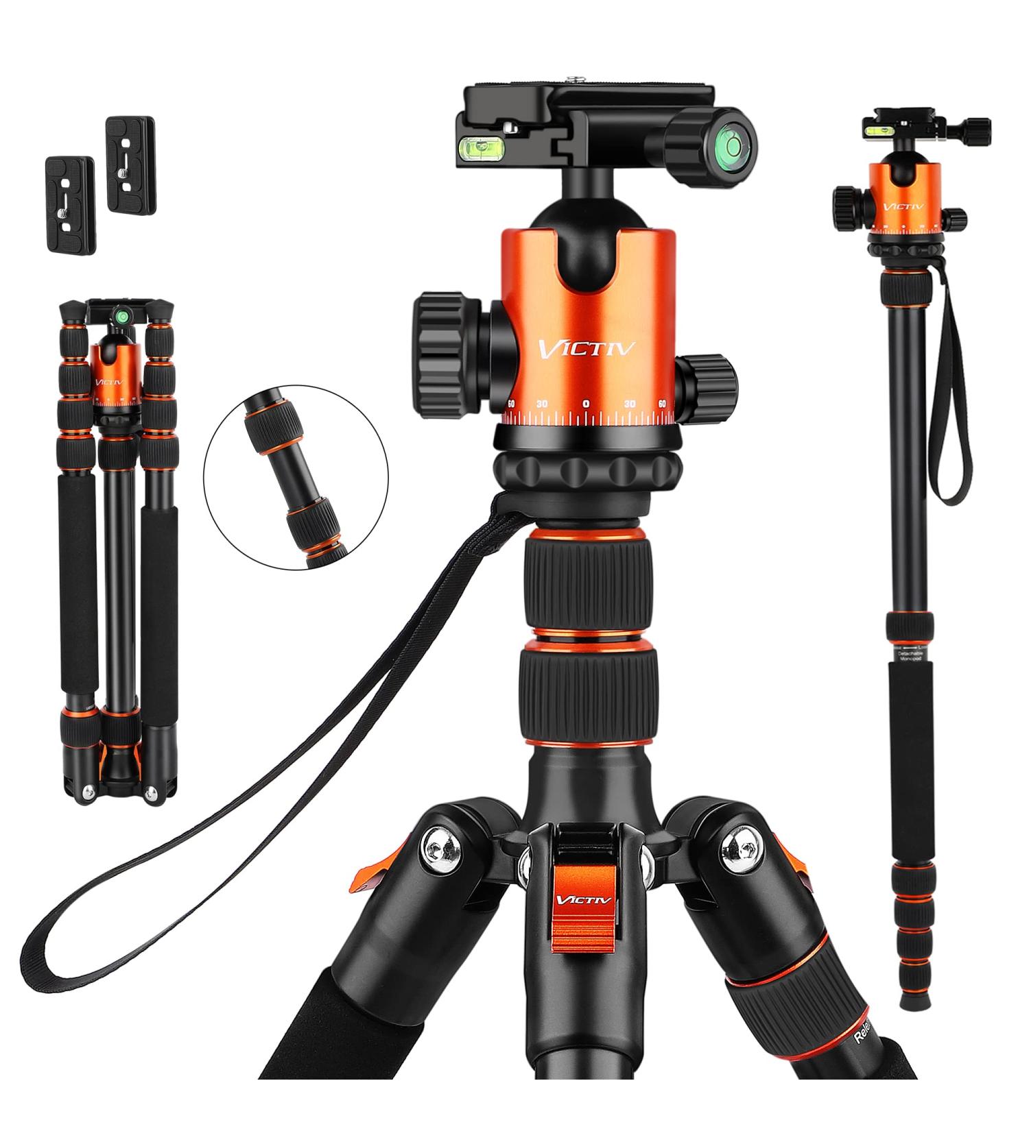 VICTIV 80 Camera Tripod - Aluminum Heavy Duty DSLR Tripod for Travel with 360 Ball Head and Carry Bag - Professional Tripod for Canon Nikon - AT40 Orange - Buy Online on GoSupps.com