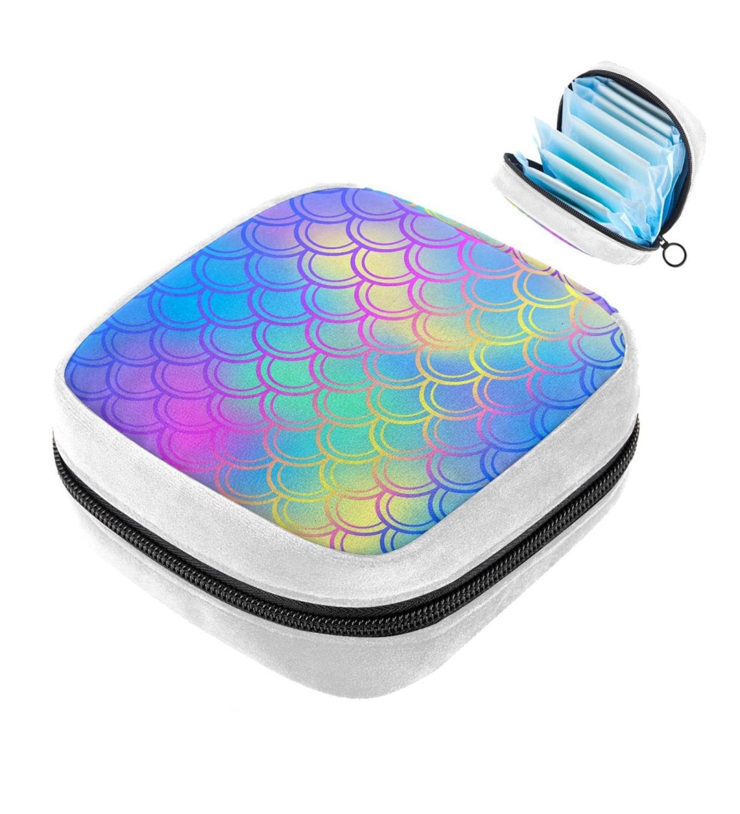 Giapb Sanitary Napkin Storage Bag | Period Tampon Makeup Pad Pouch | Blue Pink Fish Scales Design - Buy Online on GoSupps.com