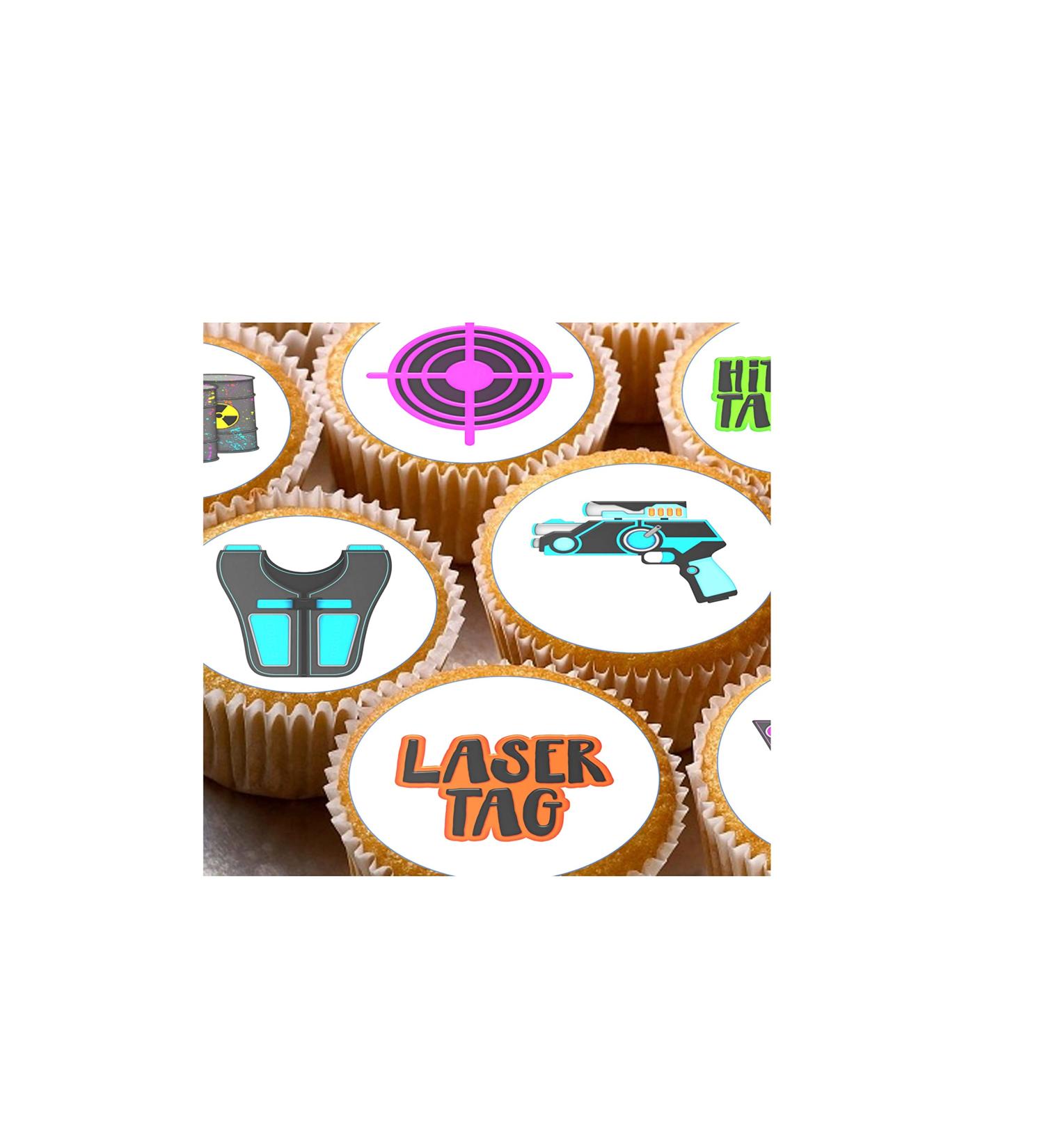 Laser Tag unframed style 24 pre-cut edible party decorations Wafer Paper Cupcake Topper Cake - Buy Online on GoSupps.com