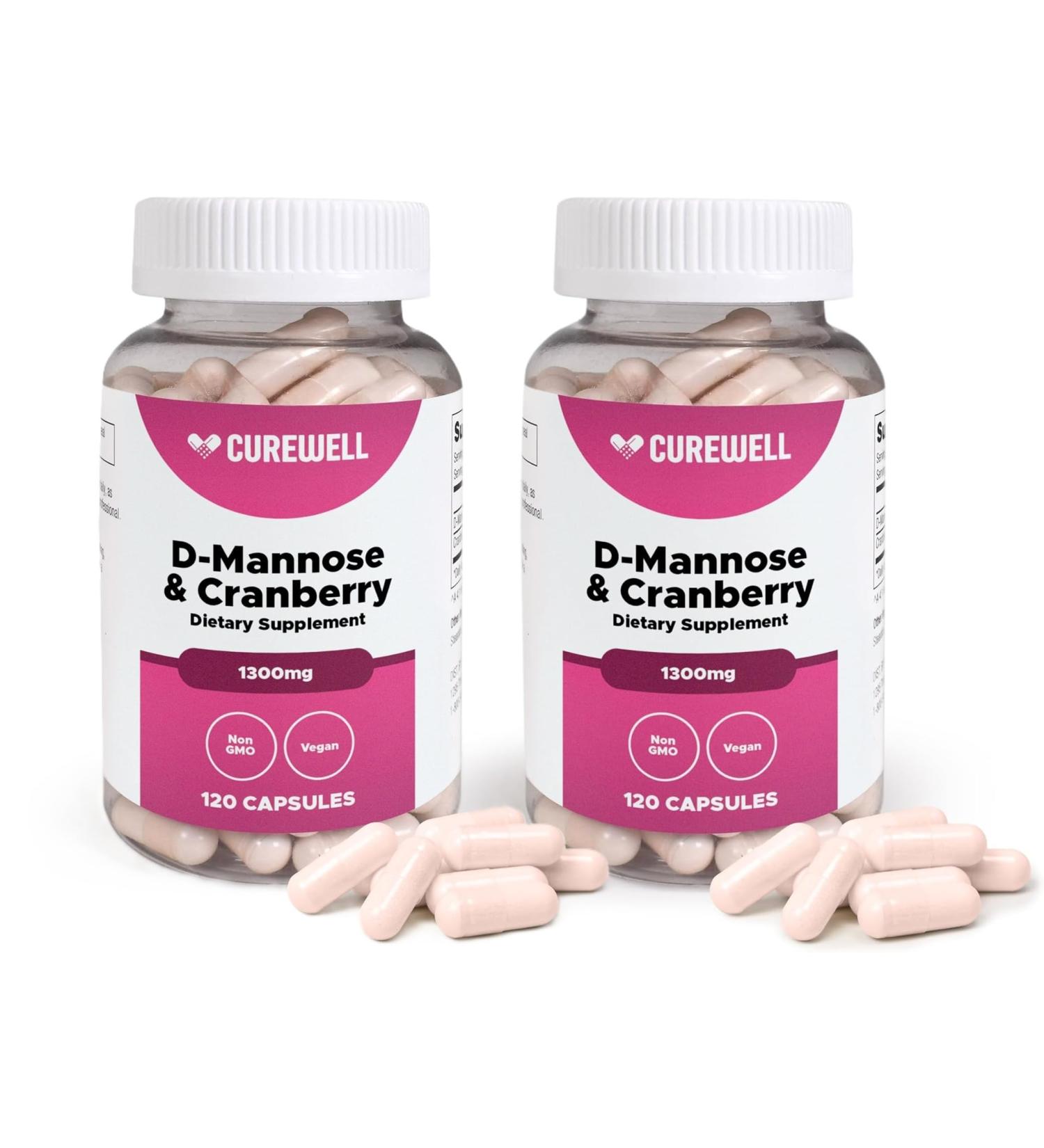 CUREWELL D-Mannose & Cranberry 1300mg (120 Capsules) | Vegan & Non-GMO Urinary Tract Health Supplement | UTI Defense & Bladder Support | Natural Urinary Cleanse & Immune Support | Pack of 2 - Buy Online on GoSupps.com