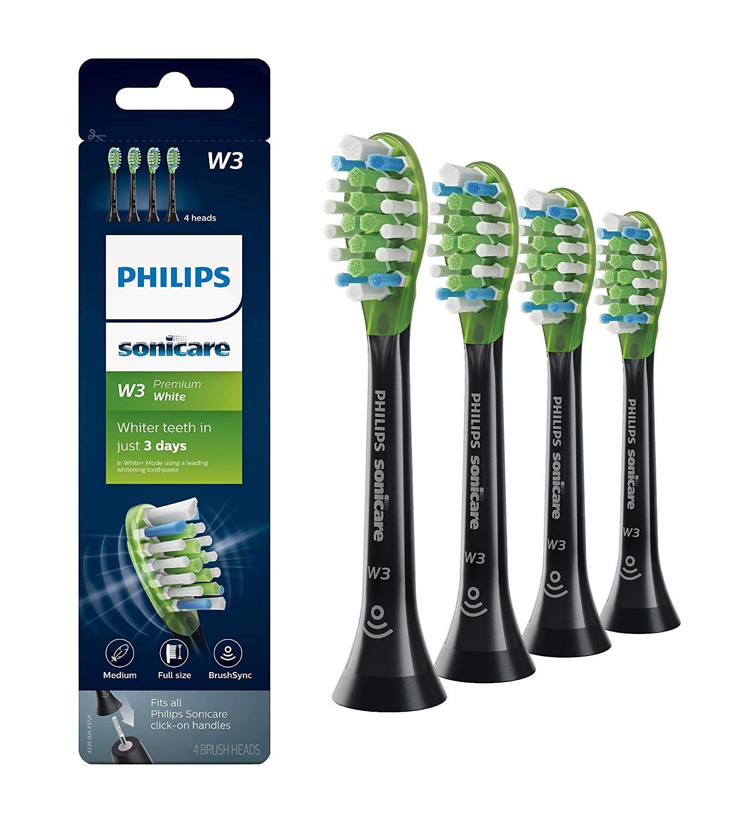 Philips Sonicare W3 Premium White Replacement Toothbrush Heads - Black (4 Pack) - Buy Online on GoSupps.com