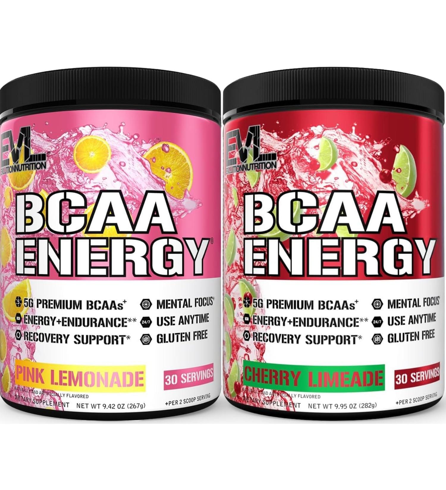 Evlution Replenishing BCAAs Amino Acids Powder for Pre & Post Workout (Pink Lemonade and Cherry Lime 30 Servings Each) - Buy Online on GoSupps.com