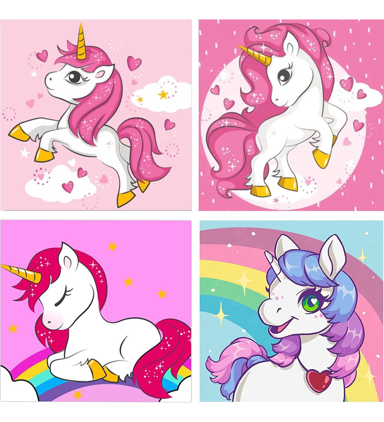 Colorful Unicorn Paint by Numbers Kit for Kids | DIY Oil Painting on Canvas | Beginner Home Wall Decor Arts | 4 Pack (7.8 x 7.8 inch) - GemZono GZ-12 - Buy Online on GoSupps.com
