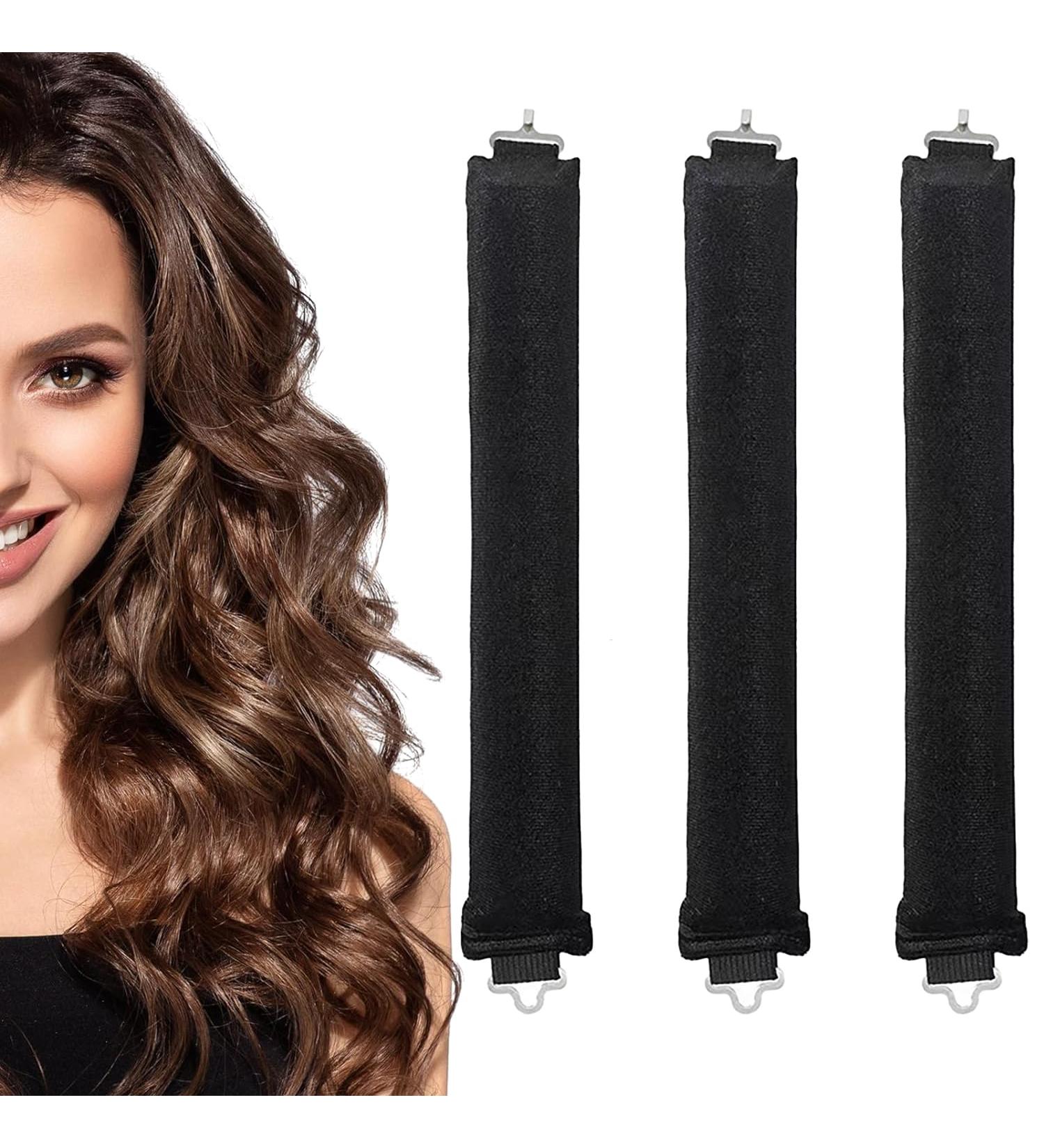 3PCS Heatless Hair Curlers for Long Medium Hair - Overnight Heatless Curls Roller for Big Waves - Soft Velvet Flexi Rods with Hook (Black) - Buy Online on GoSupps.com