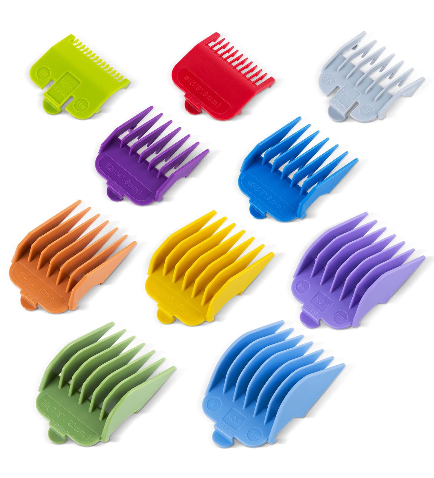 BESTBOMG Professional Hair Clipper Guards Set - 10 Color Cutting Guides/Combs Attachment for Wahl Clippers, 1/16-1 Length Range - Buy Online on GoSupps.com