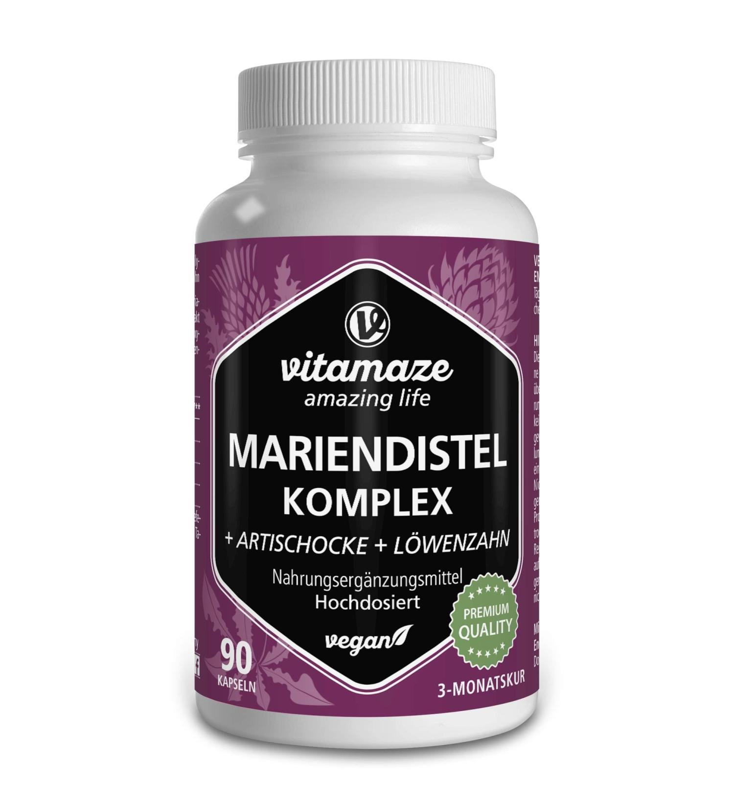 Mary Thistle Complex with Artichoke & Dandelion | 250 mg Vegan Capsules | 80% Silymarin | Natural Nutritional Supplements | Made in Germany - Buy Online on GoSupps.com
